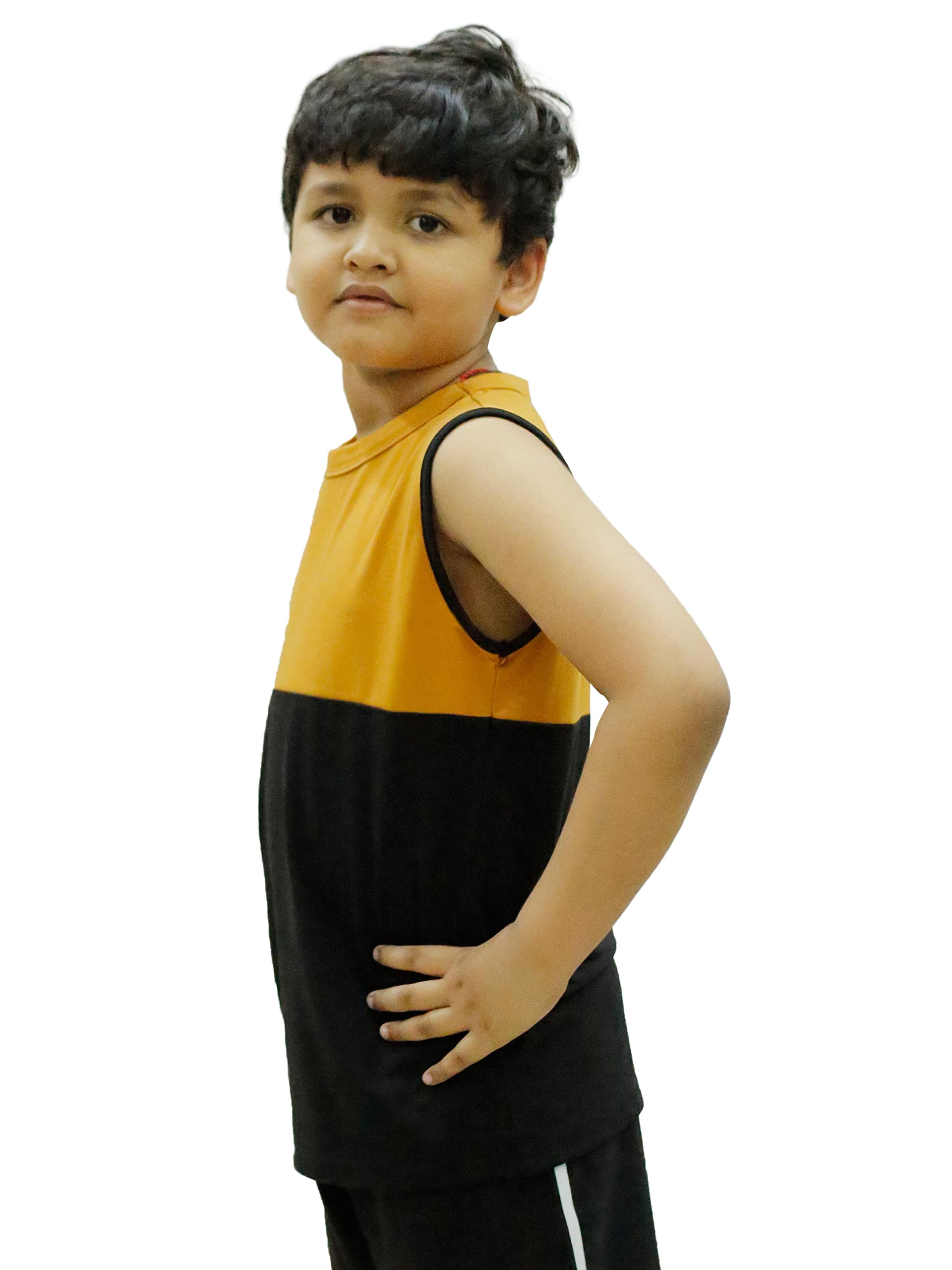 Chombooka Boys Sleeveless Cotton T-Shirts Mustard (4 Years-5 Years)-Mustard (Boys_Vest_Mus+BK4_bzr) 2