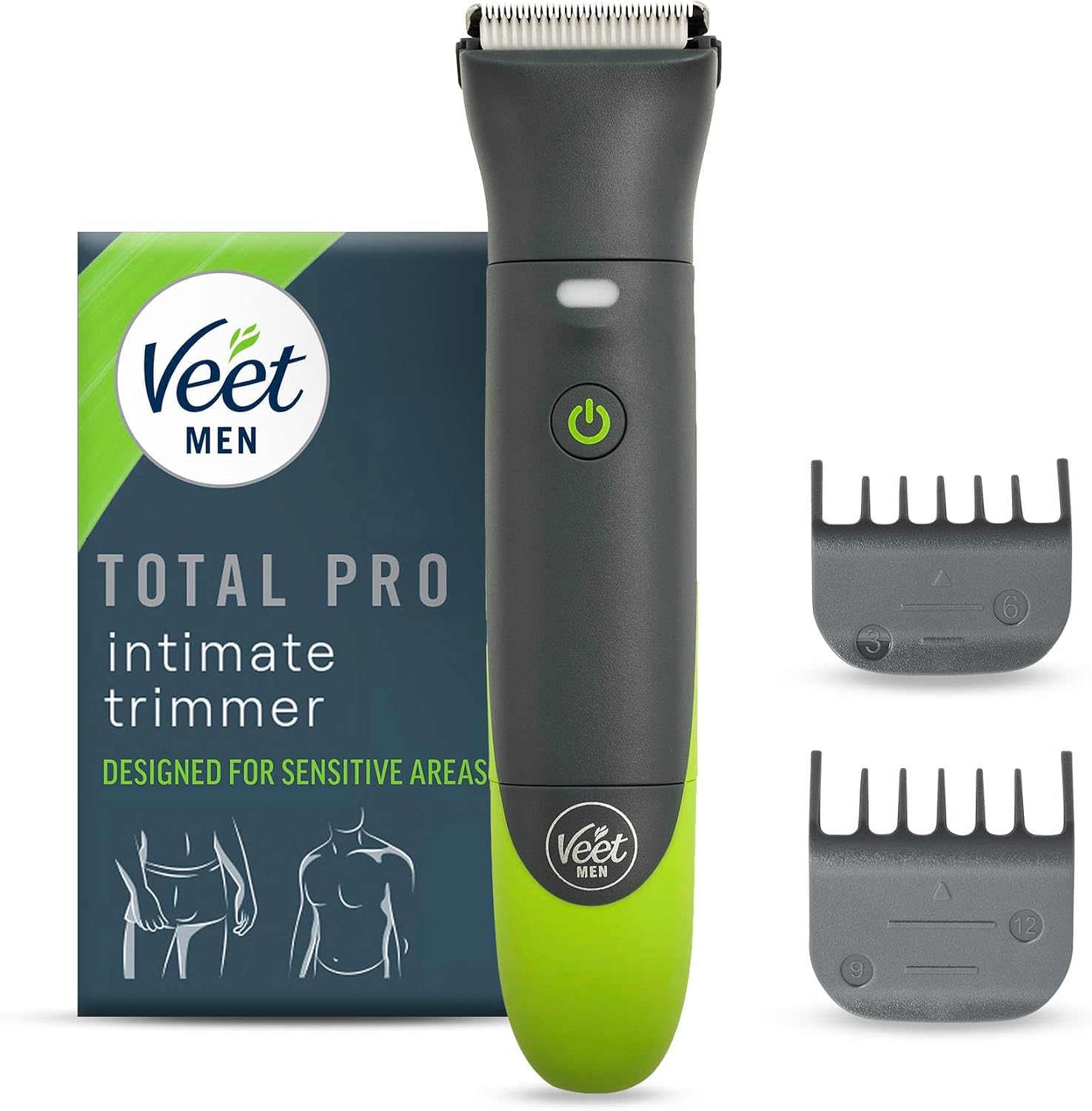Veet Men Intimate Trimmer - Intimate Shaver for Men - Intimate Shaver and Intimate Shaver, Face, Underarm and Upper Body - Waterproof Hair Trimmer and Shaver for Men