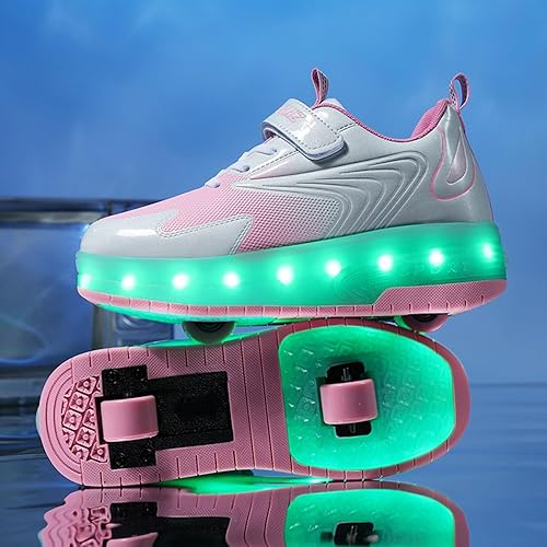 Miniatura 3 de Ehauuo - Zapatos de dos ruedas con luces recargables, con ruedas retráctiles, tenis unisex con LED intermitentes para Niñas Niños, Principiantes,