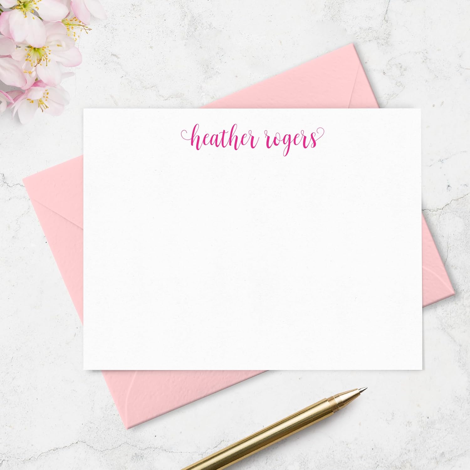 Fairmont & Grove Personalized Stationary Note Cards and Envelopes for Women with Name in Lowercase Script, Choose Ink & Envelope Colors and Set Size, Custom Set of Flat A2 Notecards (Font Style #9)