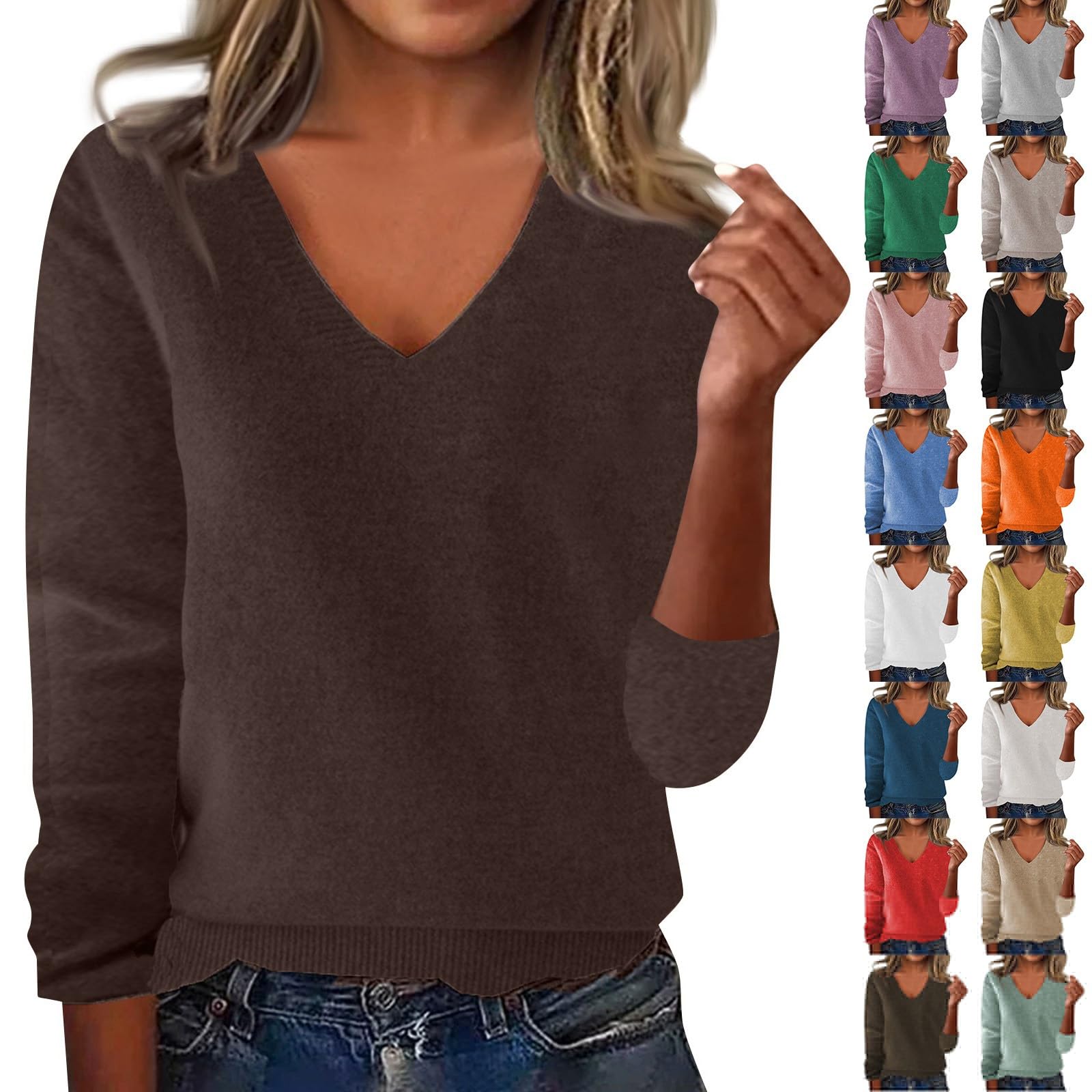Cashmere Sweaters for Women Cozy V Neck Long Sleeve Knit Pullover Tops Lightweight Wool Blend Soft Jumper Sweater