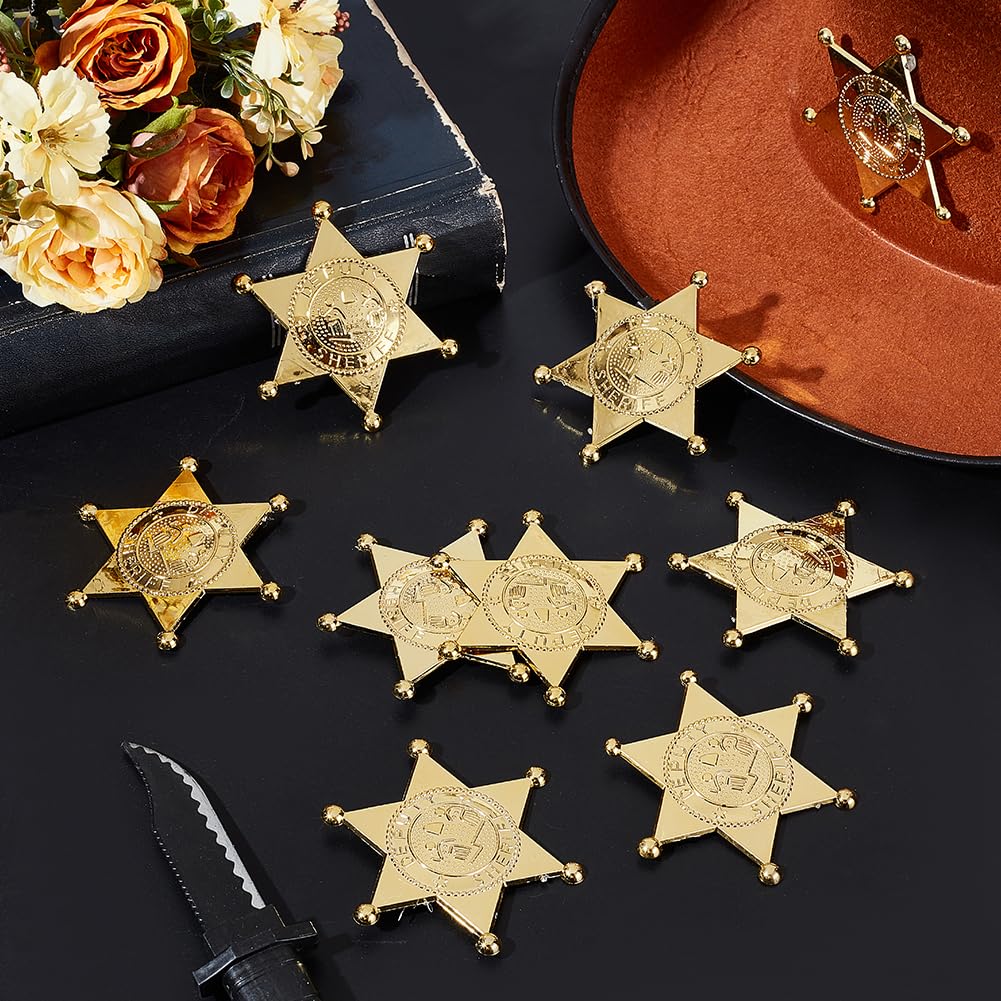 MAYJOYDIY 12Pcs Golden Sheriff Badges Western Cop Star Deputy Badge Plastic Brooch Police Badges Pin Old West Prop Cowboy Party Decoration Badge for Cosplay Party Costume Play Props - Image 3