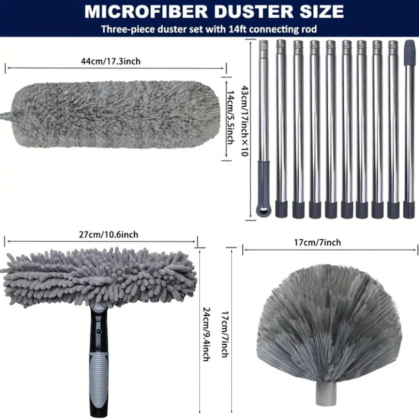 Plumero de microfibra para lechada, 4 unidades con poste de extensión, reutilizables, flexibles, lavables, ligeros, para limpiar ventiladores de techo, techos altos, persianas, muebles, coches