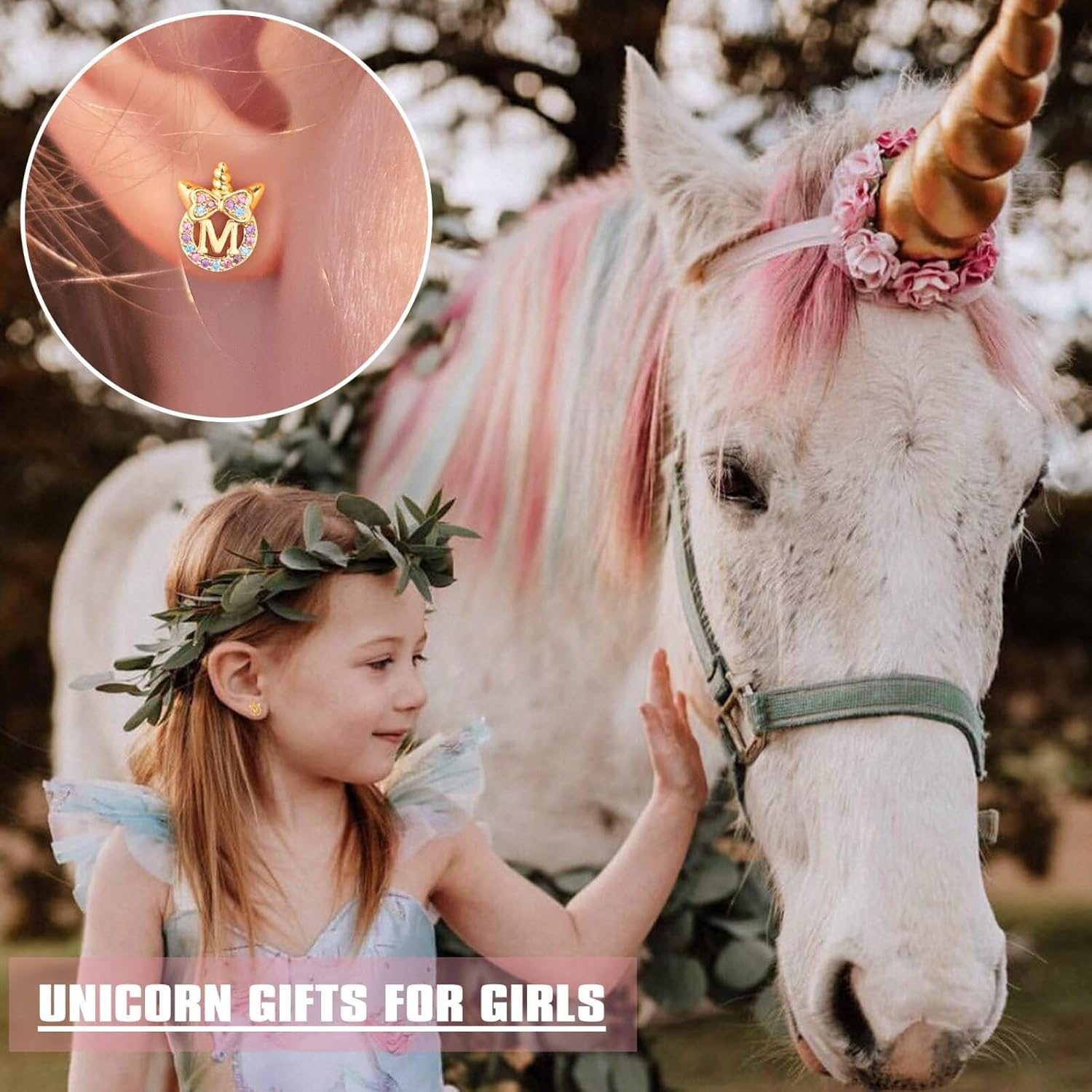MONOOC Valentines Gifts for Kids Girls - Unicorn Earrings for Girls Gifts, S925 Sterling Silver Post Hypoallergenic Initial Earring CZ Unicorns Stud Earrings Birthday Gift for Girl Kids Jewelry - Image 2