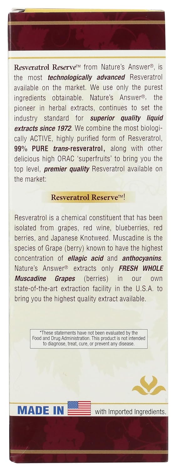 Nature's Answer Alcohol-Free Resveratrol Reserve, 5-Fluid Ounces | Packed with Antioxidants | Promotes Overall Health | Immune System Support | Single Count