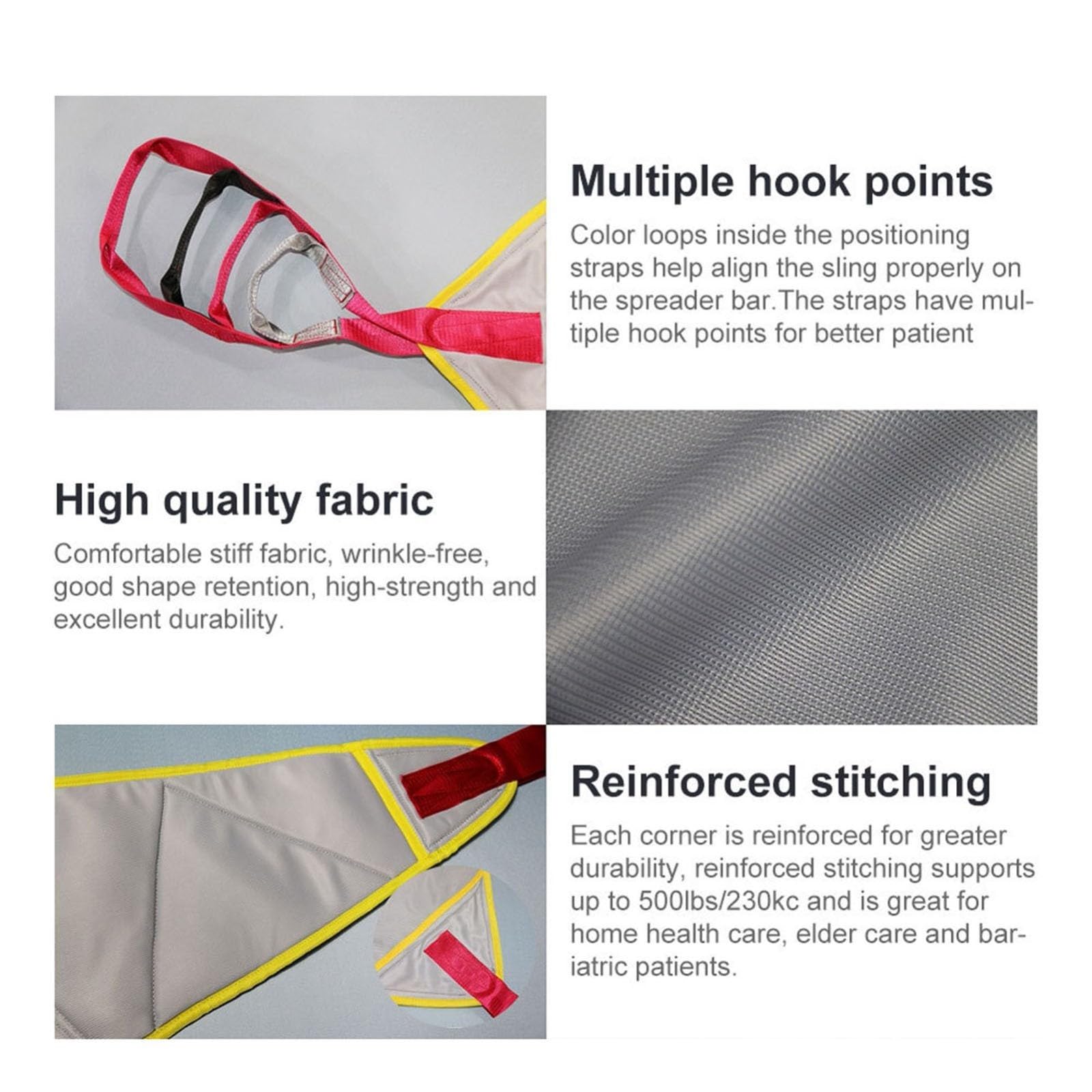 Arnés Elevación Paciente Cuerpo Completo, Gruas para Discapacitados Grúa De Paciente Eslinga De Elevación con Accesorios De Bucle para Posicionamiento Y Elevación De La Cama