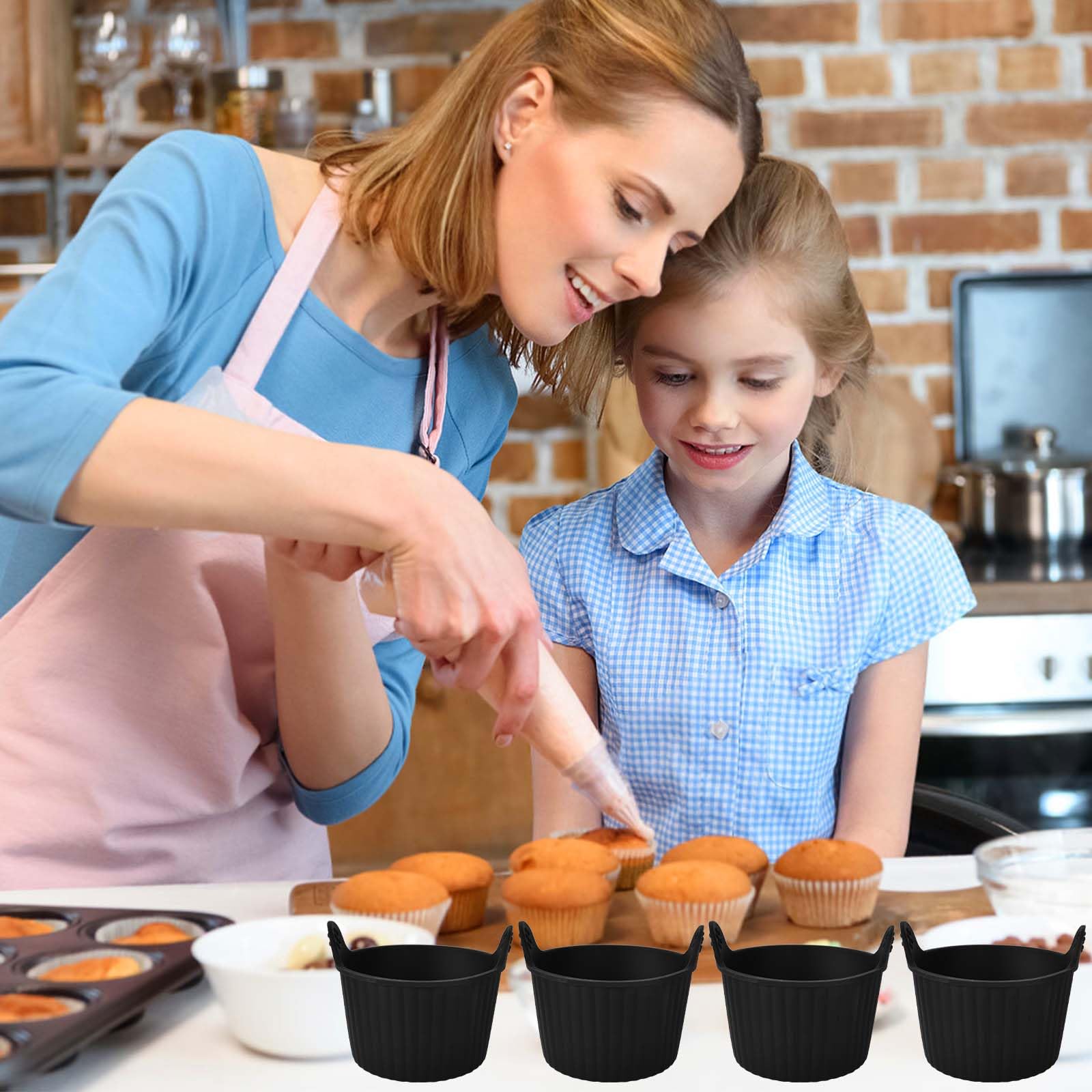 Stampini Muffin In Silicone Per Friggitrice Ad Aria - 4 Pezzi Nero