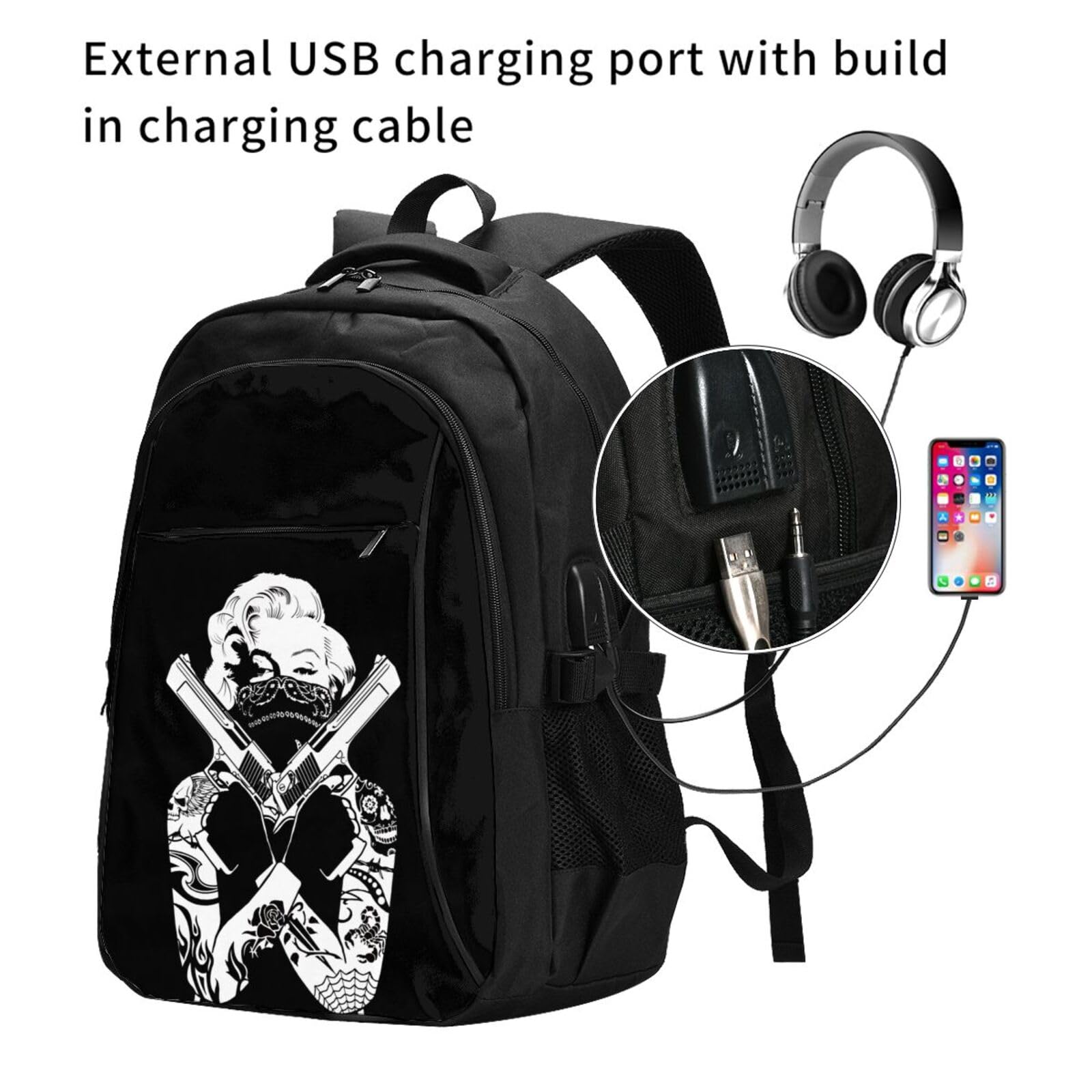 Misk. マリリンモンロー リュック バックパック おしゃれ USB充電ポート付き イヤホンポート付き ショルダーバッグ ビジネスリュック メ