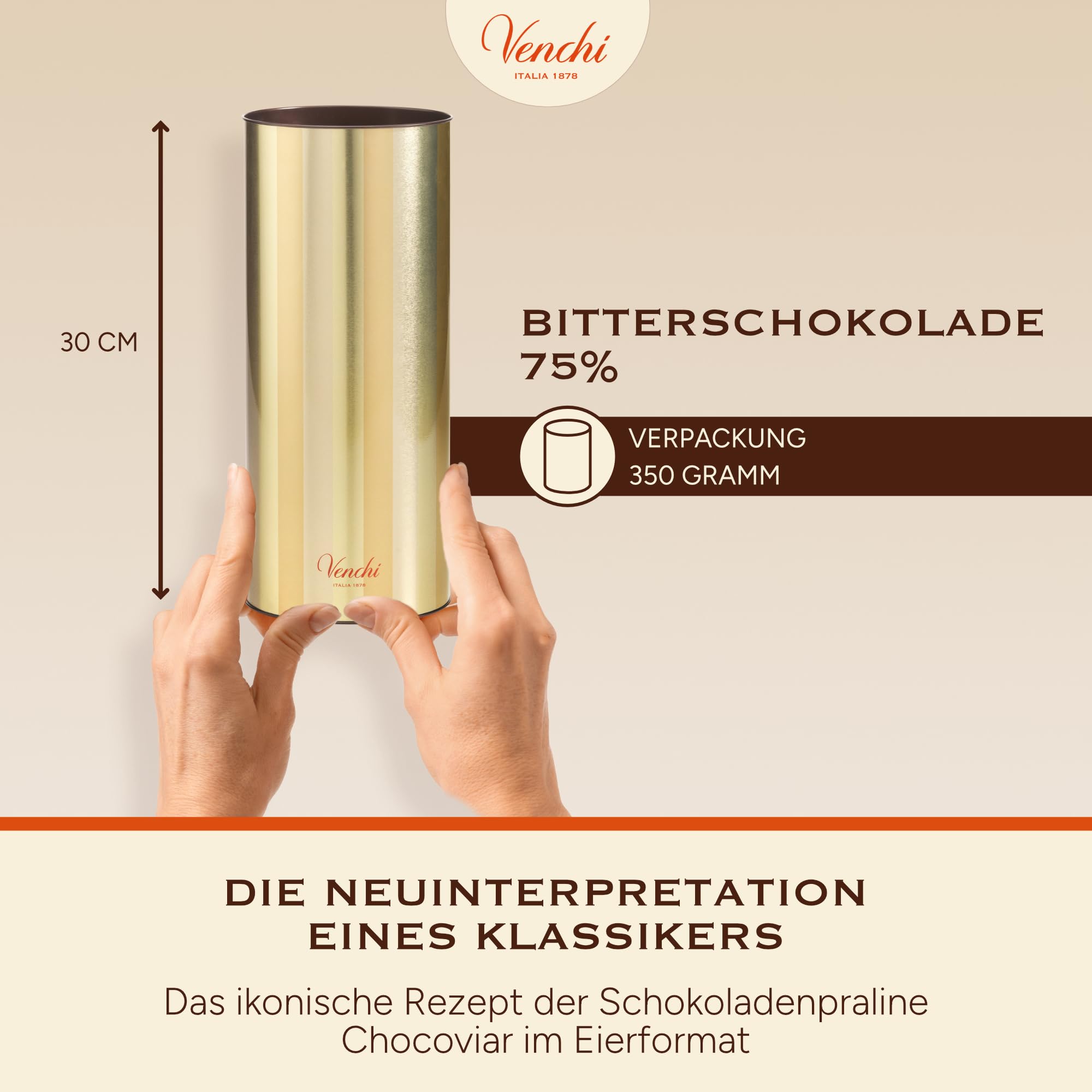 Venchi - Chocoviar 75% Schokoladenei, 350 Gr, Geschmack: Extra-Zartbitterschokolade mit Chocoviar-Mikroperlen, Glutenfrei, mit Überraschung, Venchi-Osterkollektion, Geschenkidee