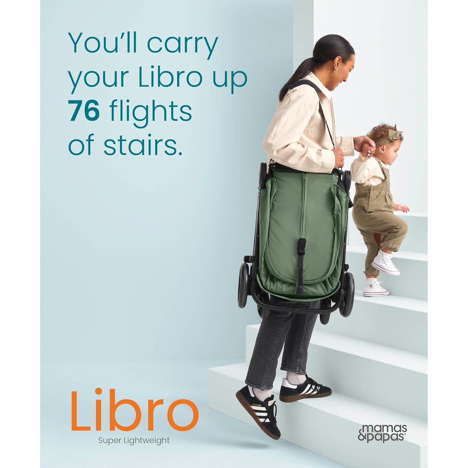 Mamas & Papas Libro, Lightweight Travel Stroller, Buggy, One Handed Fold, Compact Storage, Lie-Flat Seat, Newborn to 4 Years, Bay Green - Image 6