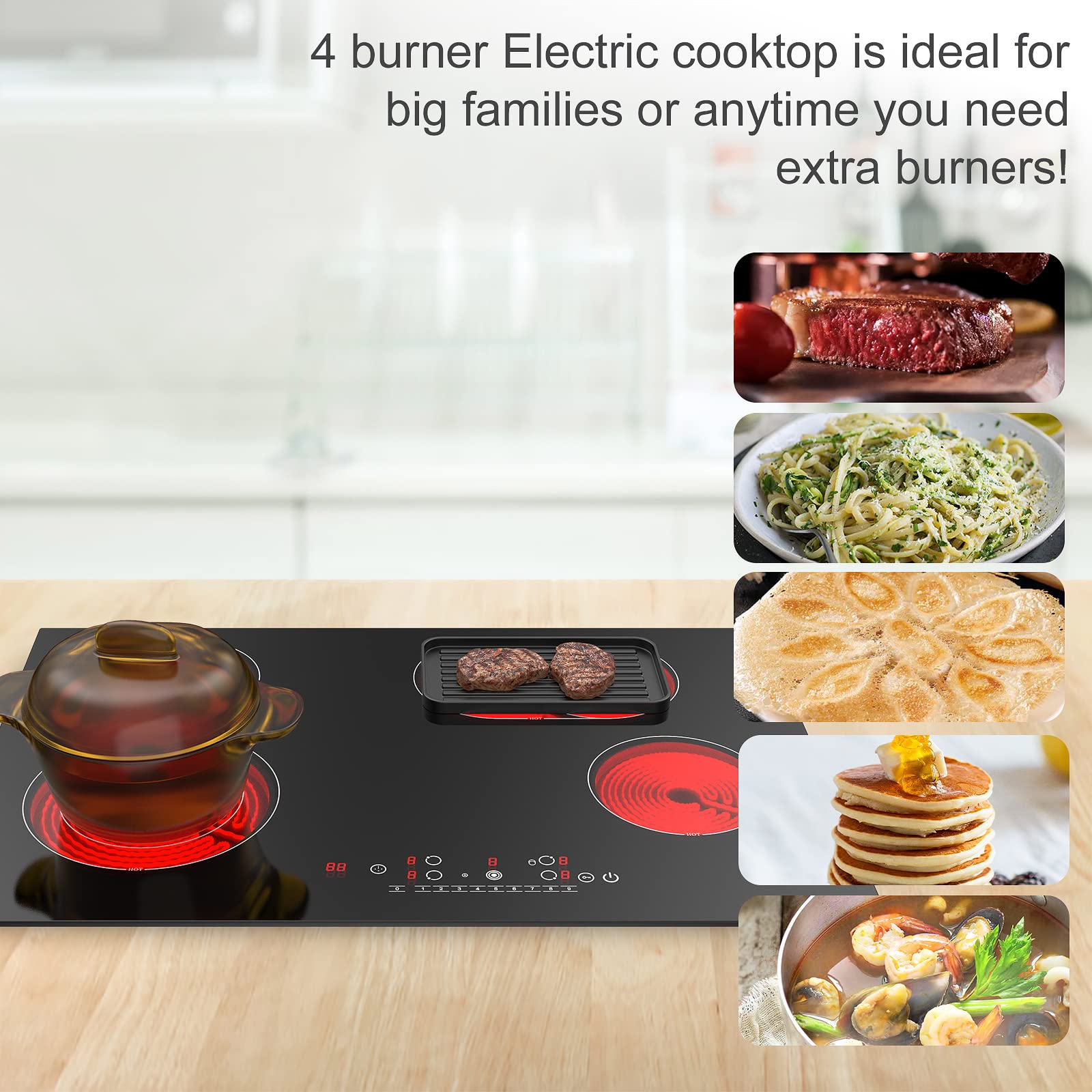 Electric Cooktop 30 inch,240V 7200W Electric Stove 4