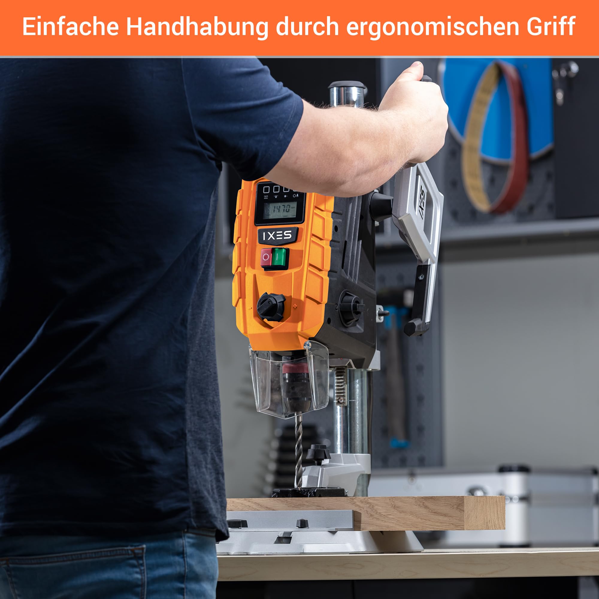 IXES Tischbohrmaschine IX-DBP60 | Digitaldisplay | LED-Licht & Laser | Bohrfutter 1,5 13mm | 710 W | 2-Gang Bohrmaschine mit variabler Drehzahl: 170 880/490 2600 min-1
