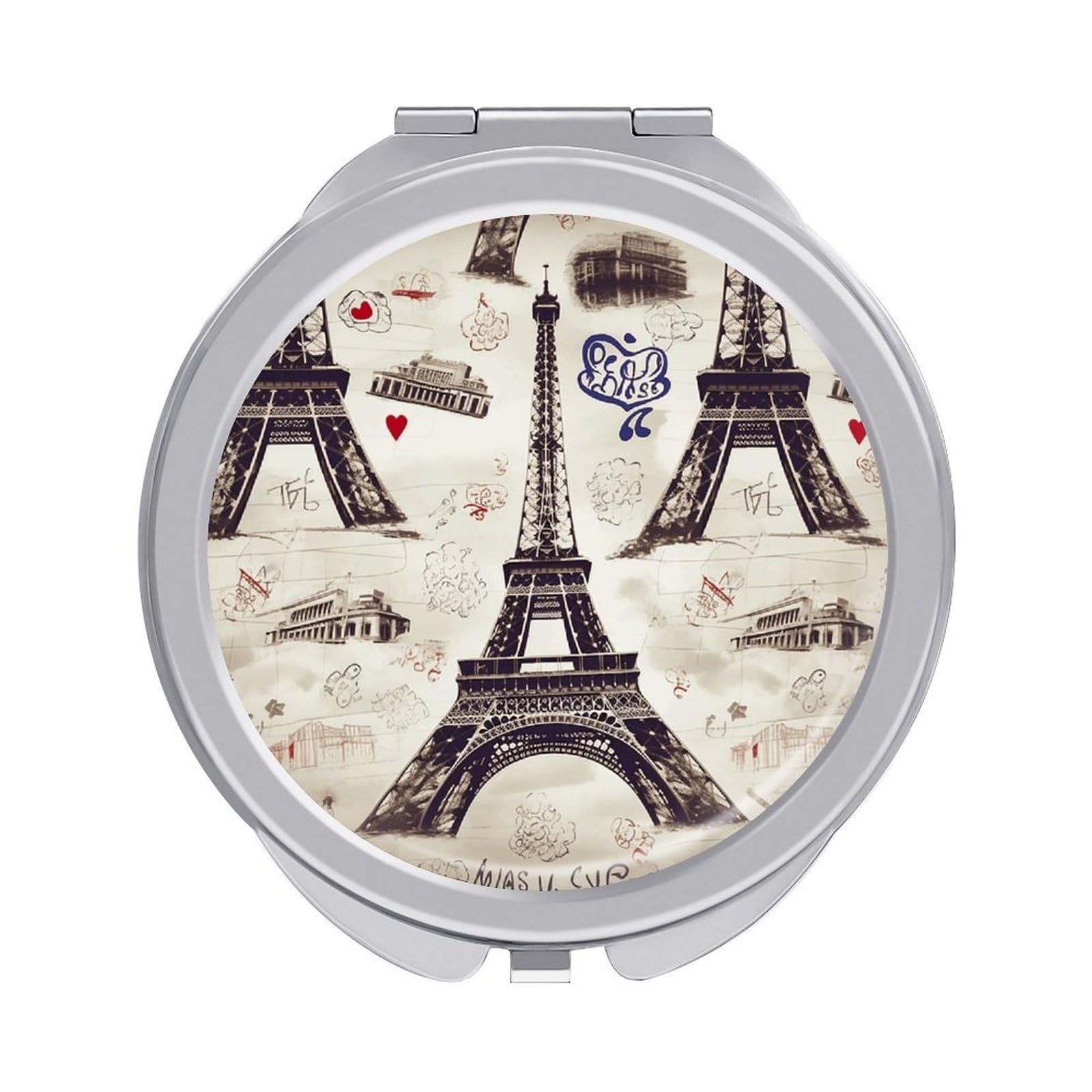 VstaDank French Paris Tour Eiffel Tower Travel Makeup Mirrors Exquisite Double-Sided 2X/1X Magnifying Folding Pocket Mirror Portable Round Handheld Mirror Mini Compact Mirrors for Outdoor Home