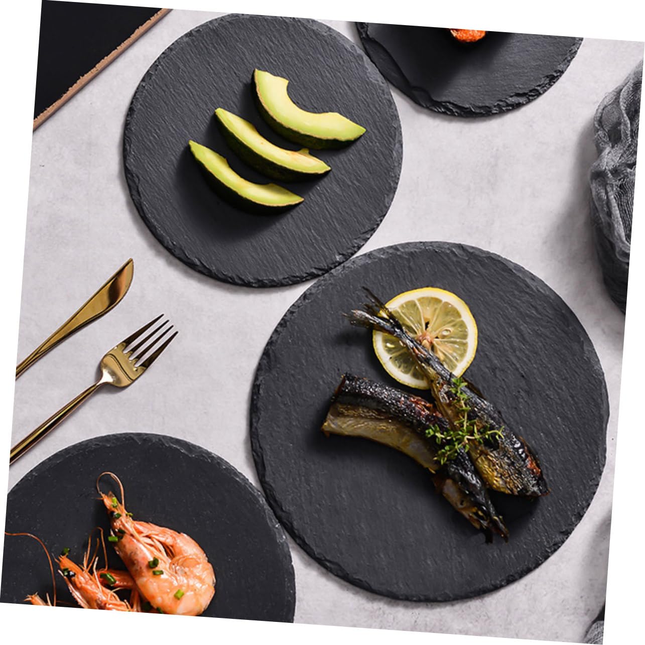 Piatto Rotondo in Ardesia Nera per Dessert e Bistecca, Stile Rustico e Chic, per Ristorante e Casa, Vassoio Multifunzione