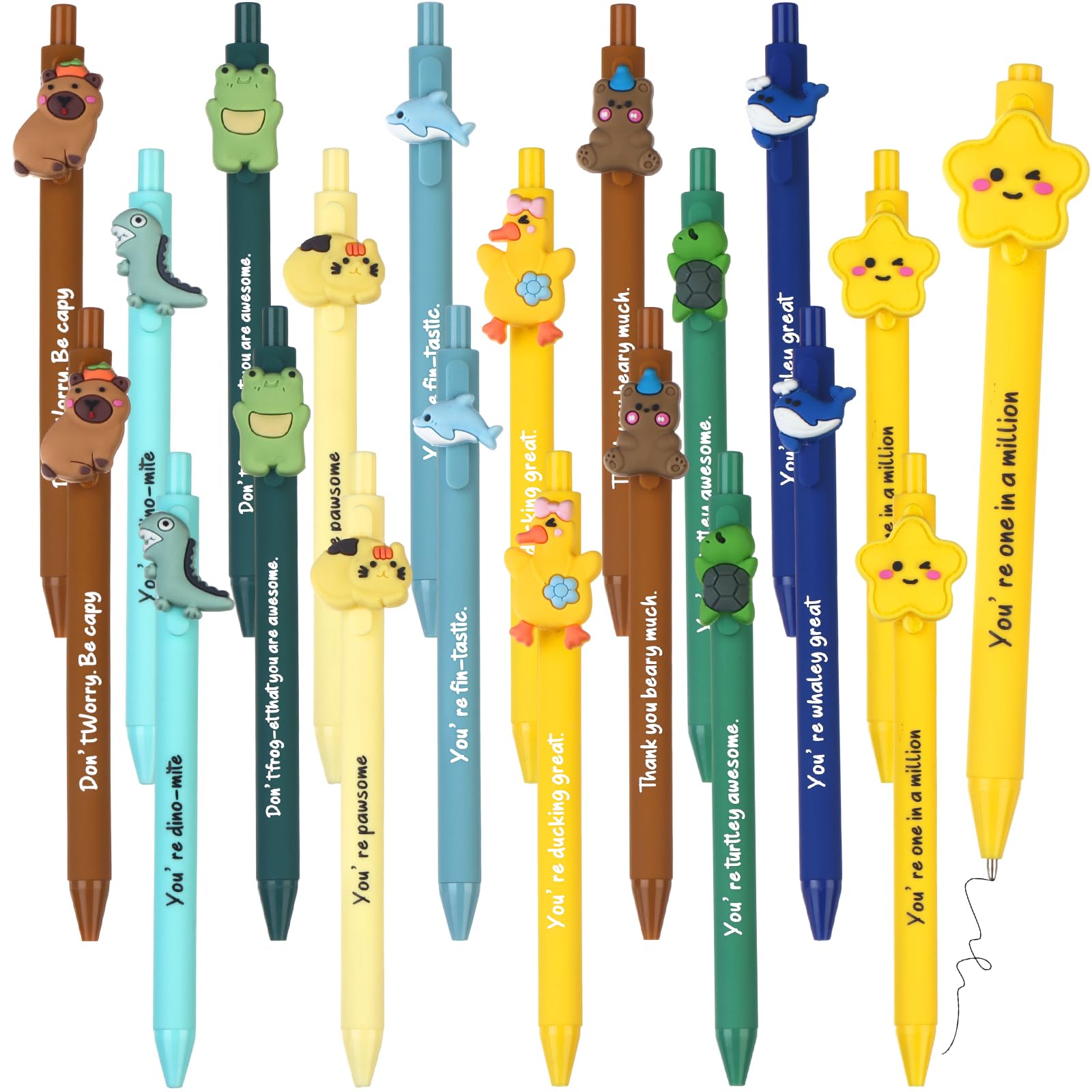 Kklolai 20 Pcs Thank You Pens Bulk Inspirational Gifts Fun Animal Pens Novelty for Kids Positive Affirmation Graduation Appreciation Gifts for Students Teacher Coworker Employees Staff