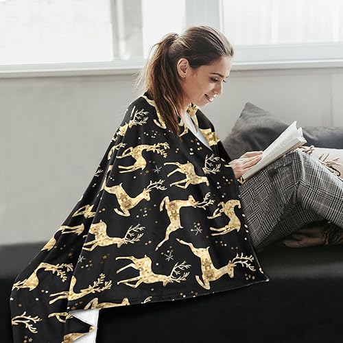 Miniatura 6 de KLL Christmas Deer Gold Black Sofa Throw Blanket Warm Comfy All Season Use Bed Blanket 50"x60" for Picnic Office