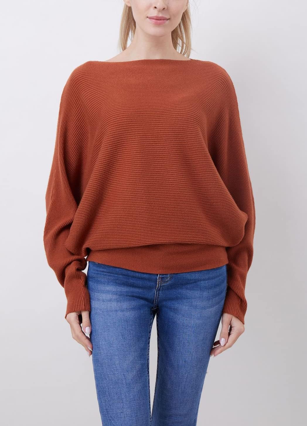 GOLDSTITCH Boat Neck Batwing Sleeves Dolman Knitted Sweaters and Pullovers Tops for Women - Image 4
