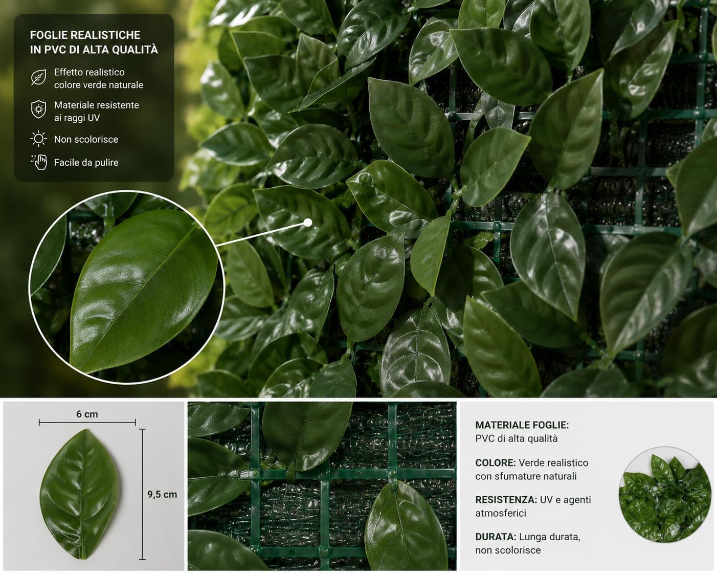 Siepe Artificiale Edera 1x3 m Rete Ombreggiante PVC Schermo Privacy Recinzioni Balconi Terrazze Giardino