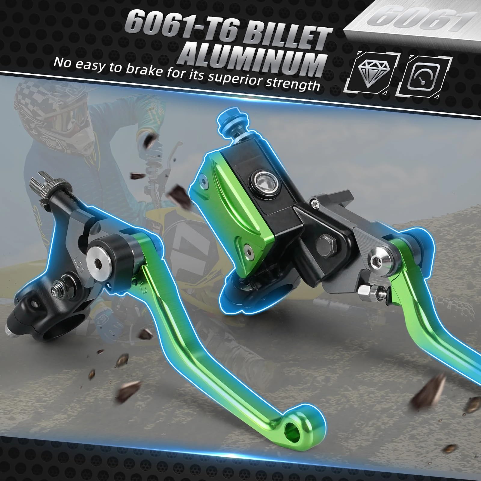 Zestaw linki sprzęgła motocykl Pasuje do Kawasaki KX125 KX250 KX250F KX450F KX 65 85 KLX125 KLX250 KLX450R 7/8 "hamulec hydrauliczny i zestaw dźwigni sprzęgła kablowego montaż(Green)