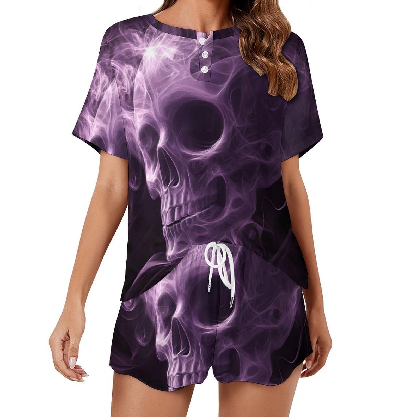 KWQDOZF Smoke Skull Women's Pajamas Set Short Sleeve Top And Shorts 2 Piece Sleepwear Lounge Sets