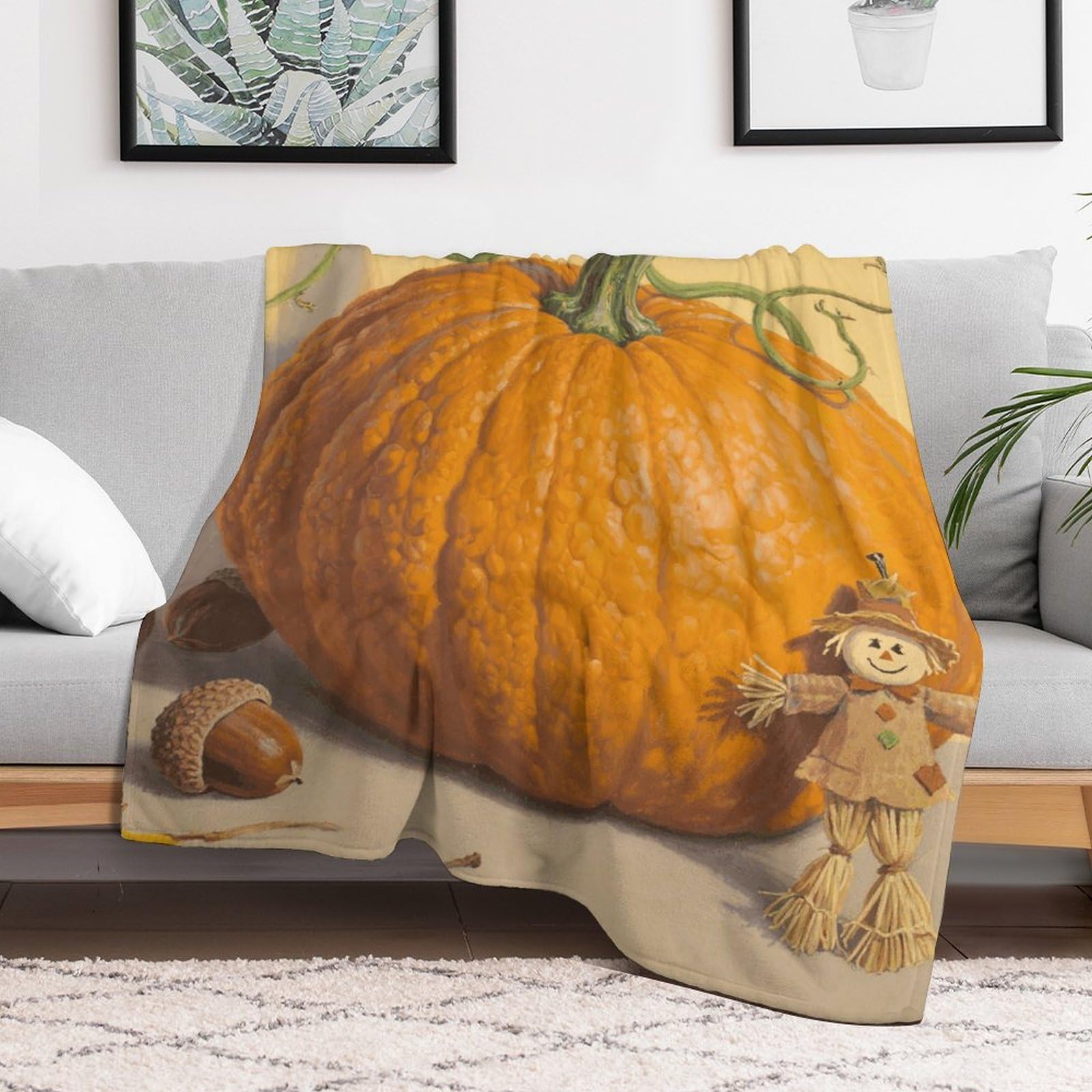 Custom Pumpkin Blanket Lightweight Flannel Fleece Throw for Couch Sofa Bed Luxury Soft Cozy Plush Lap Bedtime Blanket for All Seasons Bedroom Home Decor Gifts 60x80