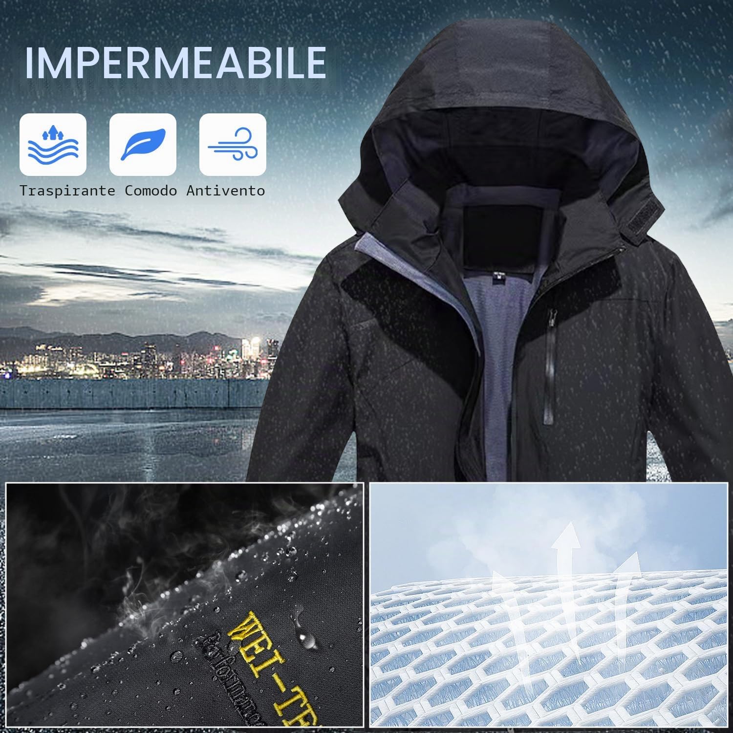 SUKUTU Giacca da Uomo all'aperto Impermeabile con Cappuccio Giacca da Trekking Leggera Softshell Foderato Traspirante