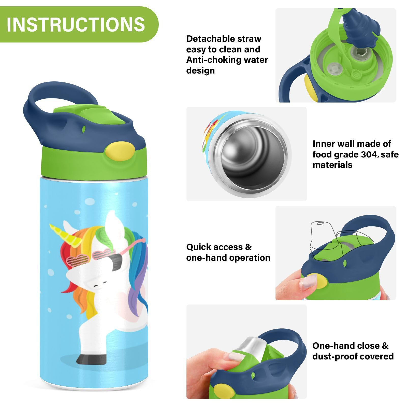 KAAVIYO Isolierflasche Mit Ninja-Einhorn-Bär-Design – 350/500 Ml, Edelstahl, Auslaufsicher, Hält 12h Heiß/24h Kalt