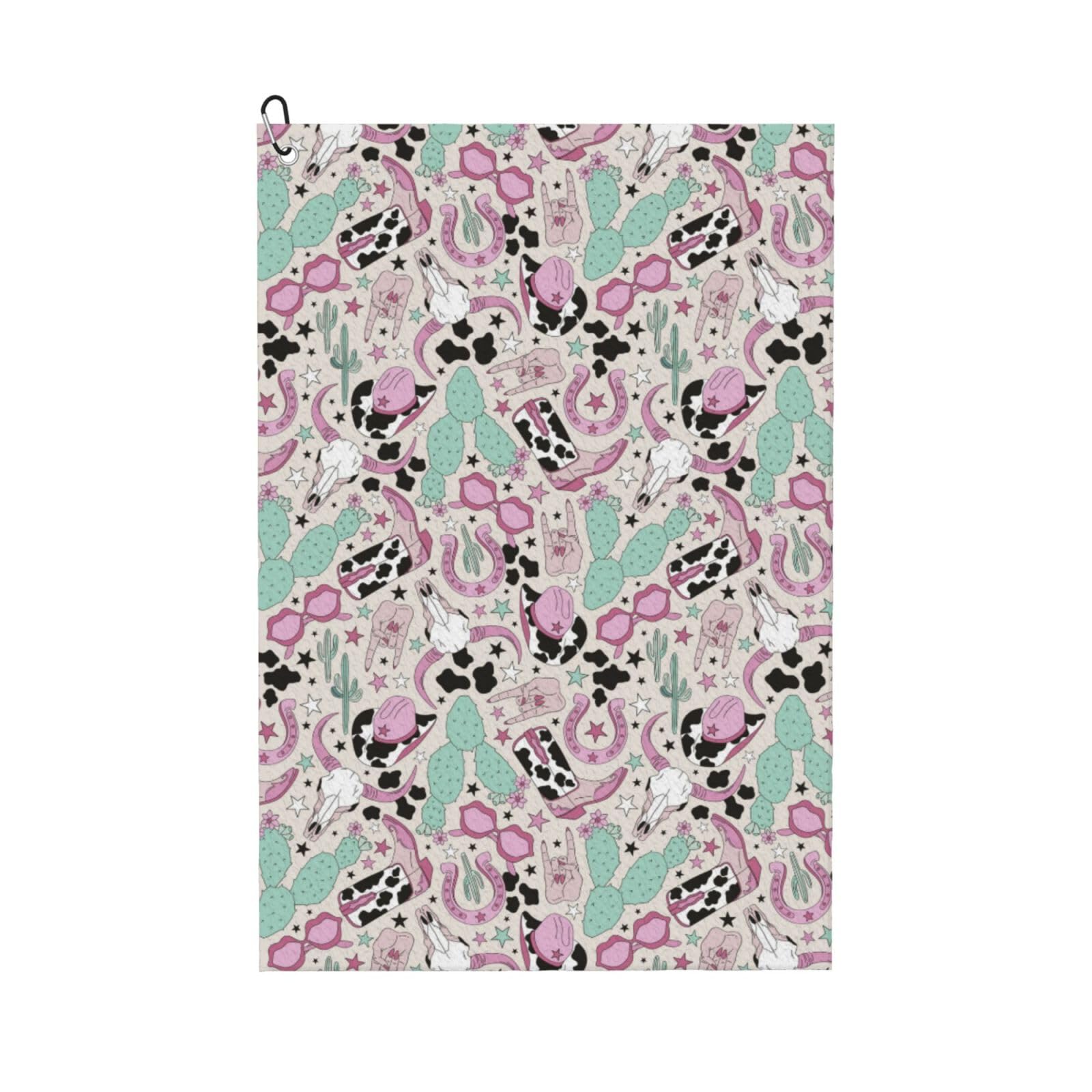 AOOEDM West Cowgirl Disco Print Golf Towel with Carabiner Clip Absorbent Microfiber Golf Towel for Cleaning Golf Ball Club Putter Iron for Golf Bag Trolly Belt Loop 16" X 24"