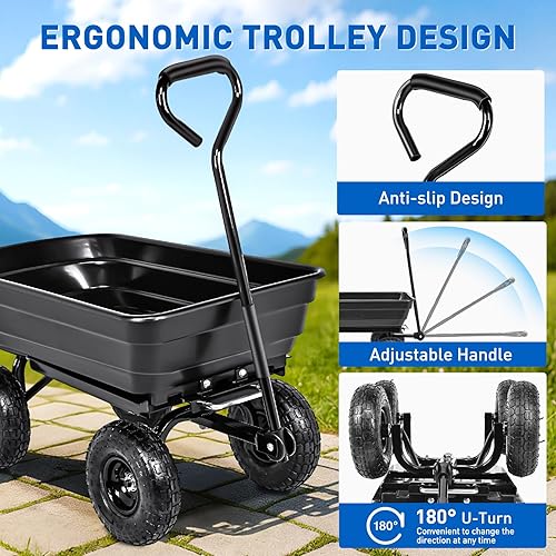 Miniatura 3 de Yesker Carros de jardín  Carro volquete de 600 libras con ruedas inflables todo terreno para patio, césped, granjas, jardinería, carretilla de