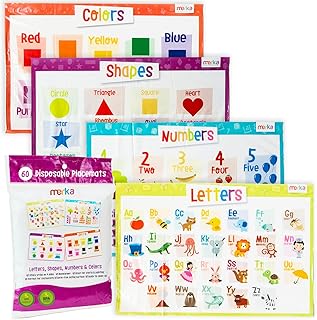 merka Disposable Placemats for Baby Disposable Placemats for Toddlers Disposable Baby Placemats Letters Numbers Shapes Colors Set of 60
