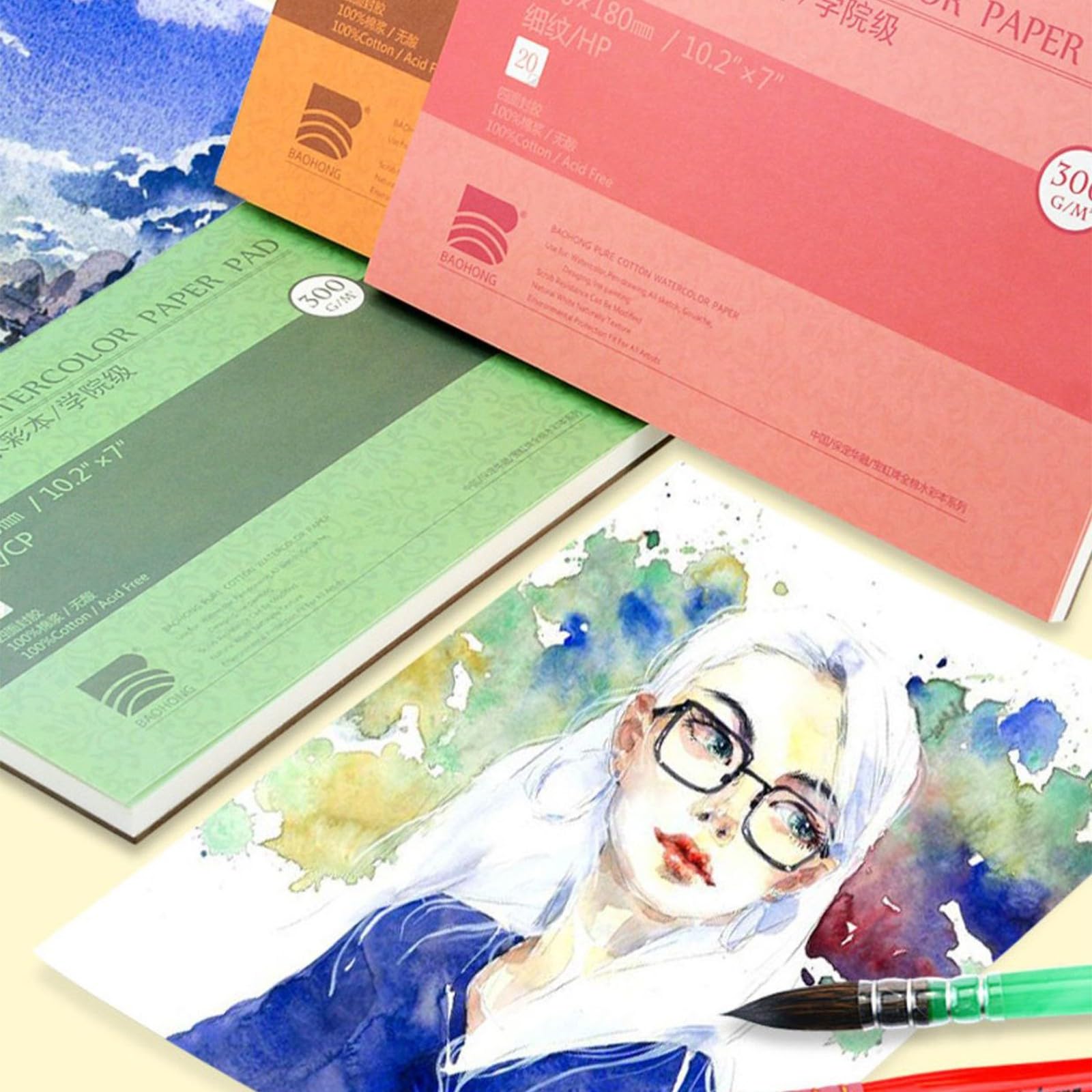 300 g Baumwoll Aquarellpapier, 20 Blatt, säurefrei, Künstlerblock, Mehrzweck Skizzenbücher aus Baumwolle für Mixed Media Kunstprojekte, hochsaugfähiges Aquarellpapier