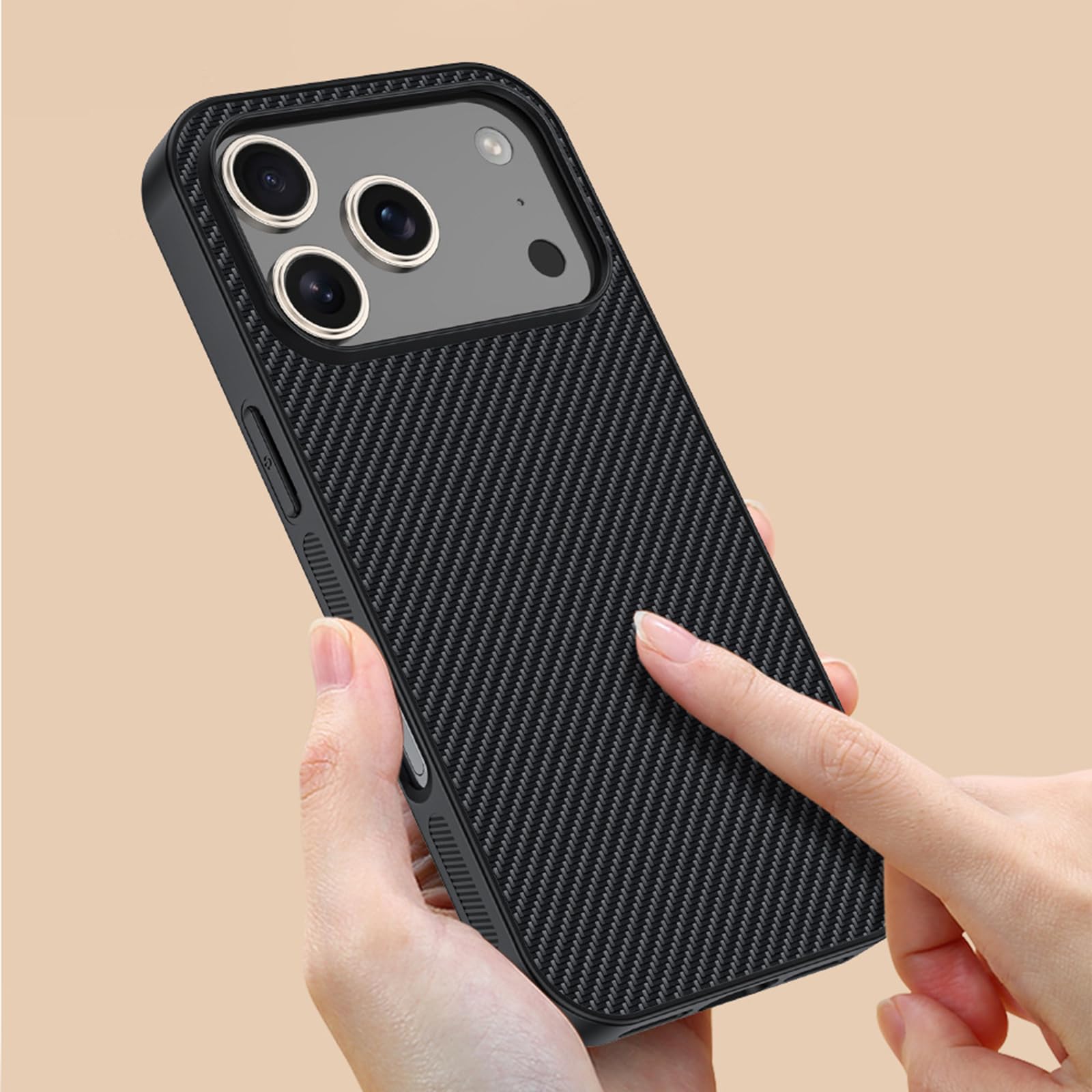 Dünne Hülle für iPhone 17 Pro Max/17 Pro/17 Air/17, Kohlefaser Muster Leder rutschfeste Schutzhülle Kabellosem Laden Handyhülle,Schwarz,17 Pro