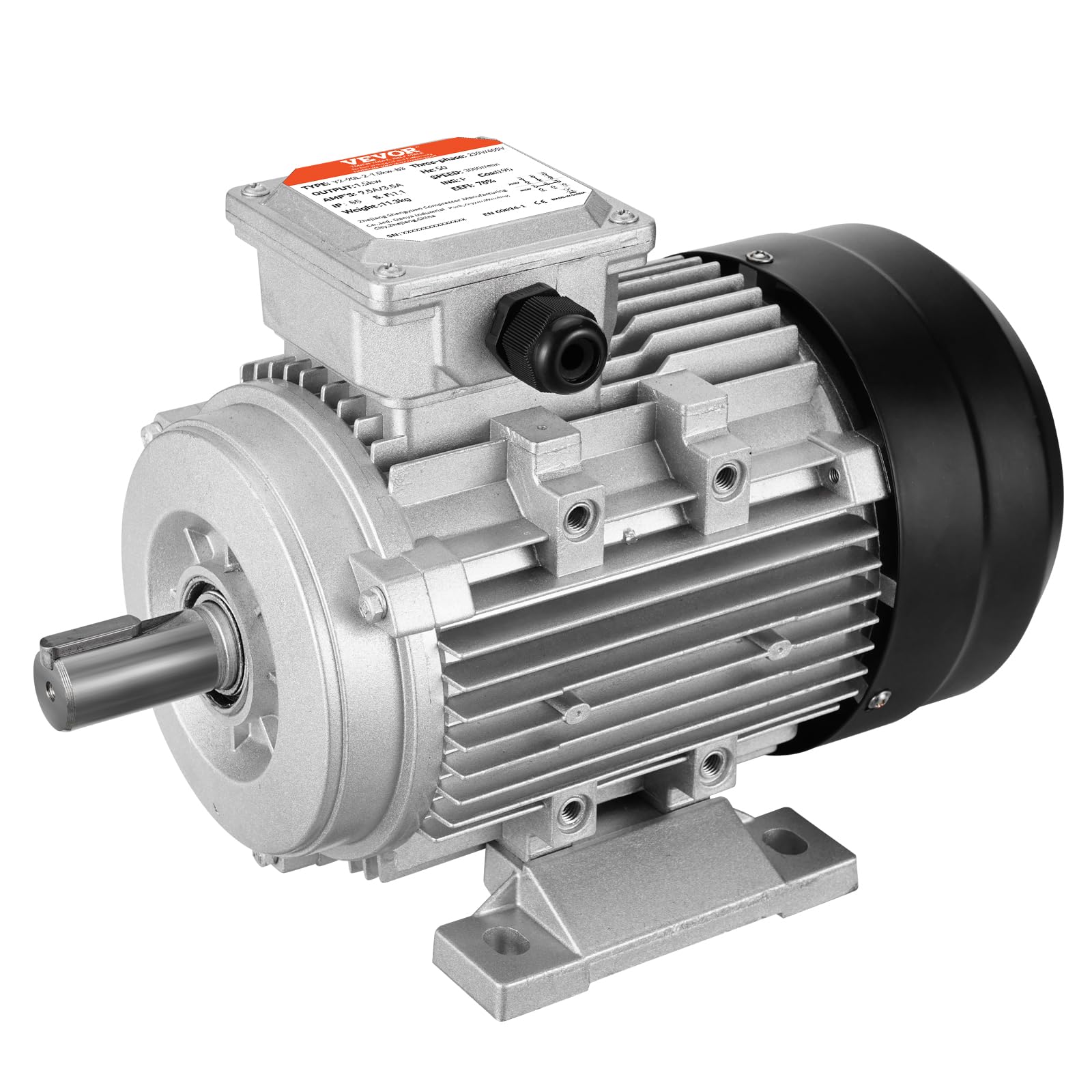 VEVOR 1,5 kW Dreiphasiger Luftkompressormotor, 3000 U/min, 230/400 V, B3-Rahmen, Keilwelle 24 mm
