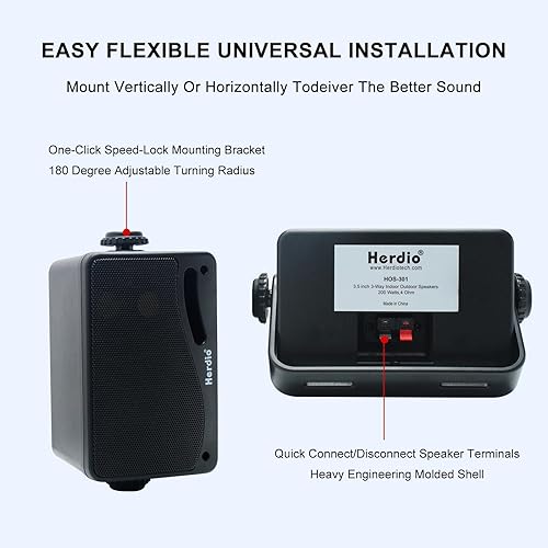 Miniatura 4 de Herdio Altavoces pasivos para exteriores de 3.5 pulgadas con cable, impermeables, 200 W, 3 vías, de montaje en pared, con sonido superior,