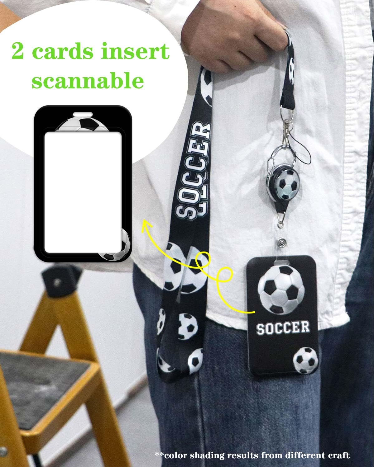 Football Lanyard ID Card Holder with Retractable Badge Reel Black Neck Strap Key Lanyard for Teacher Kids Nurse Student Cruise Office School ID Credit Cards - Image 2