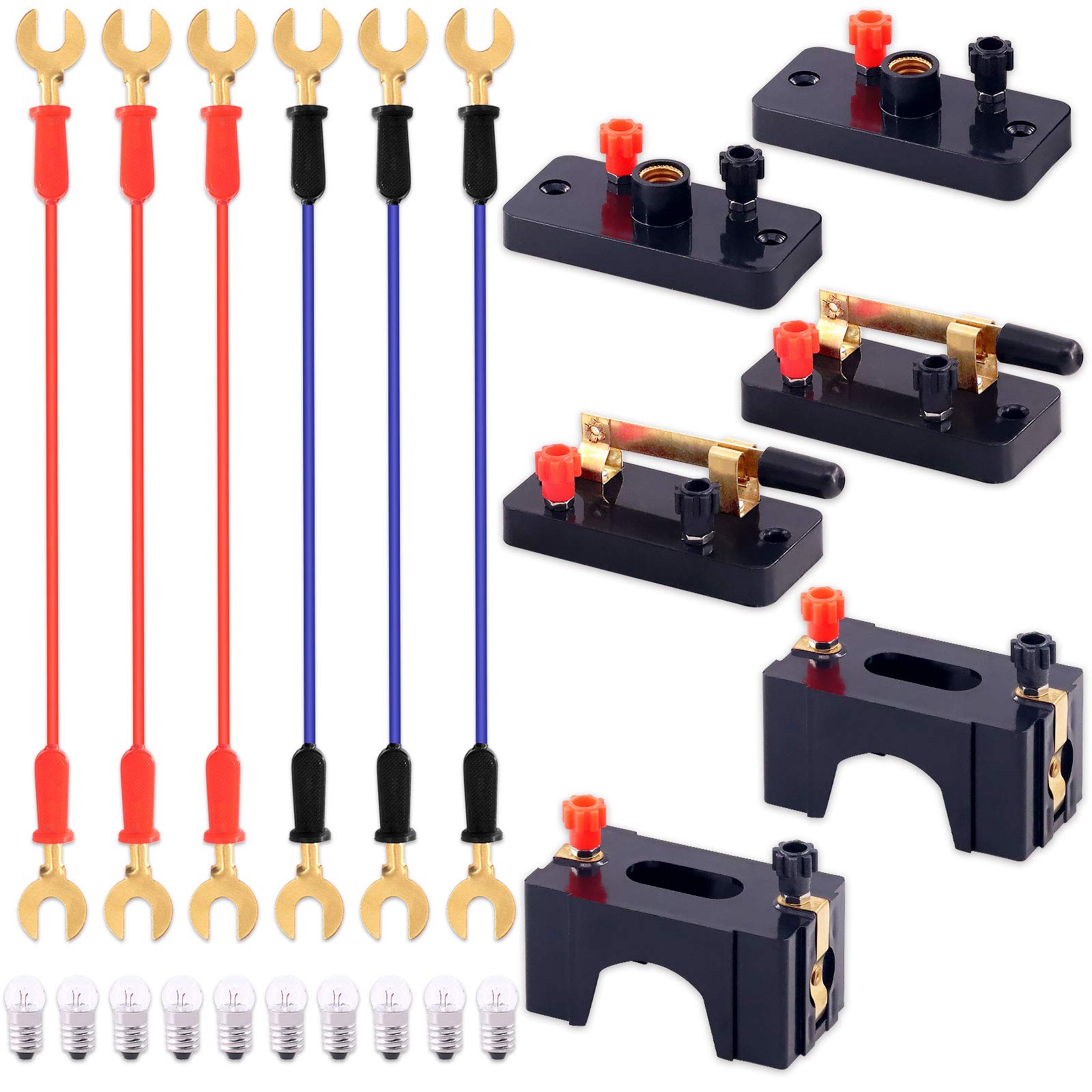Swpeet 22Pcs Physics Circuit Experiment Kit, Including Interconnect Wire, Battery Holder, Switch & Bulb Holder for Students & Beginners in Physics & Electricity