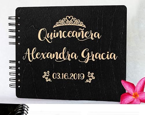 Miniatura 3 de Libro de invitados de quinceañera, decoración de madera rústica grabada, personalizada, 15 cumpleaños, invitados, recuerdo de fiesta