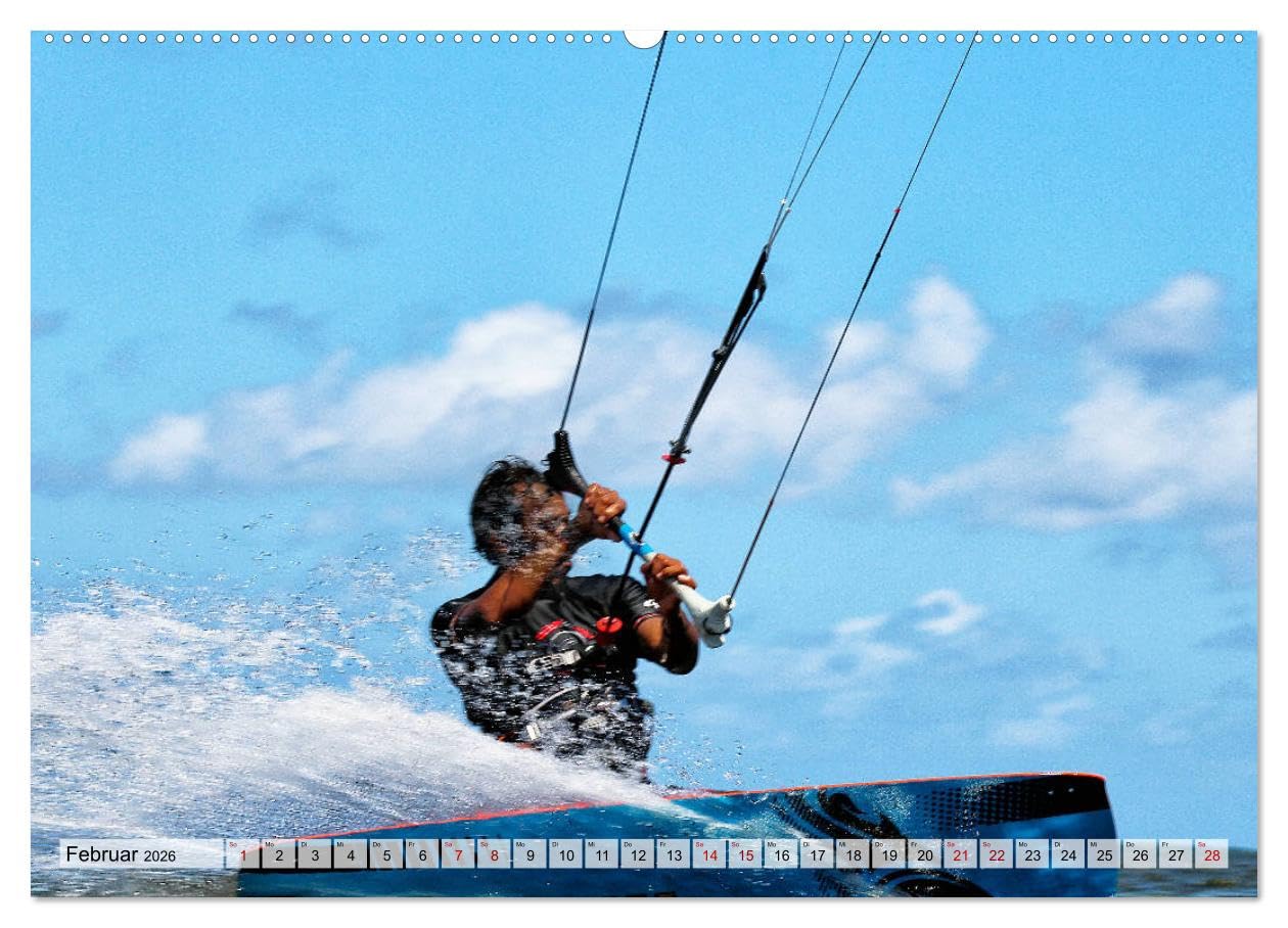 Kitesurfen - Action pur (hochwertiger Premium Wandkalender 2026 DIN A2 quer), Kunstdruck in Hochglanz: Spektakuläre Actionszenen, aufgenommen an traumhaften Surfspots (CALVENDO Sport)