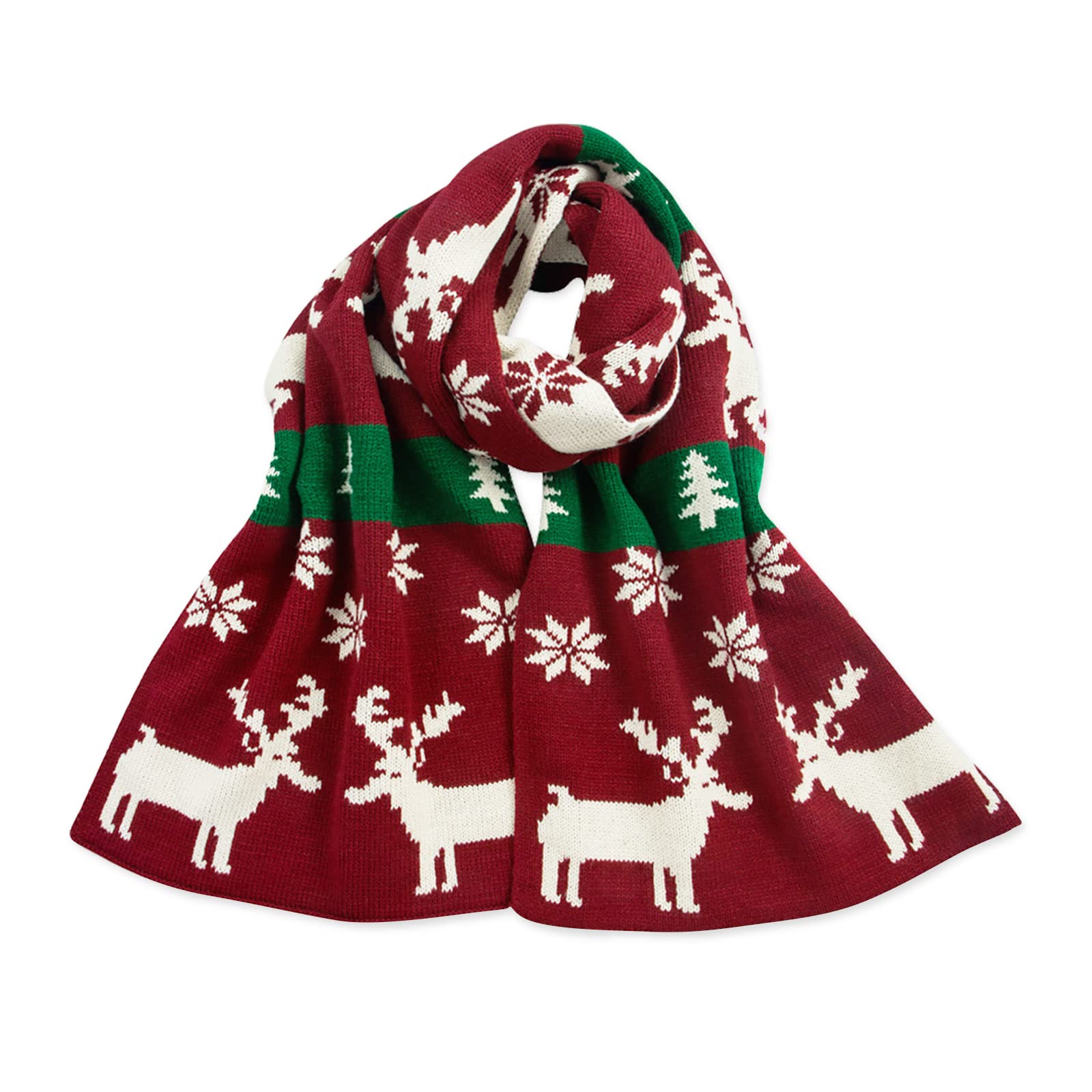LumiSyne Gebreide Sjaal Voor Vrouwen Winter Omkeerbare Sjaal Kerst Thema Rendier Gewei Sneeuwvlok Patroon Lange Pashmina Sjaals Sjaal Wrap Verdikt, Kerst Rendier Bourgondië, One size