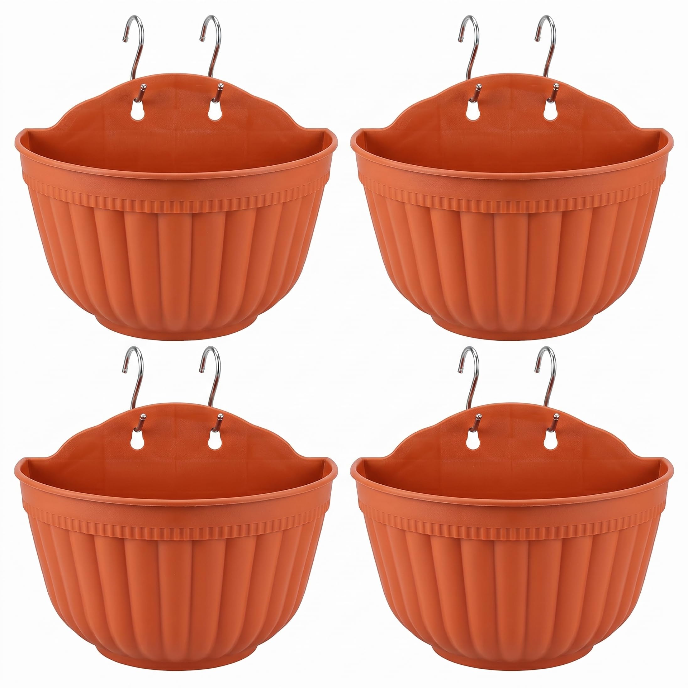 Uanqfegy Plastic Outdoor Pots for Plants 4PCS with Drainage Plugs & S-Hooks – Wall Hanging Planter for Railing Fence Balcony Soil & Hydroponics 8x7