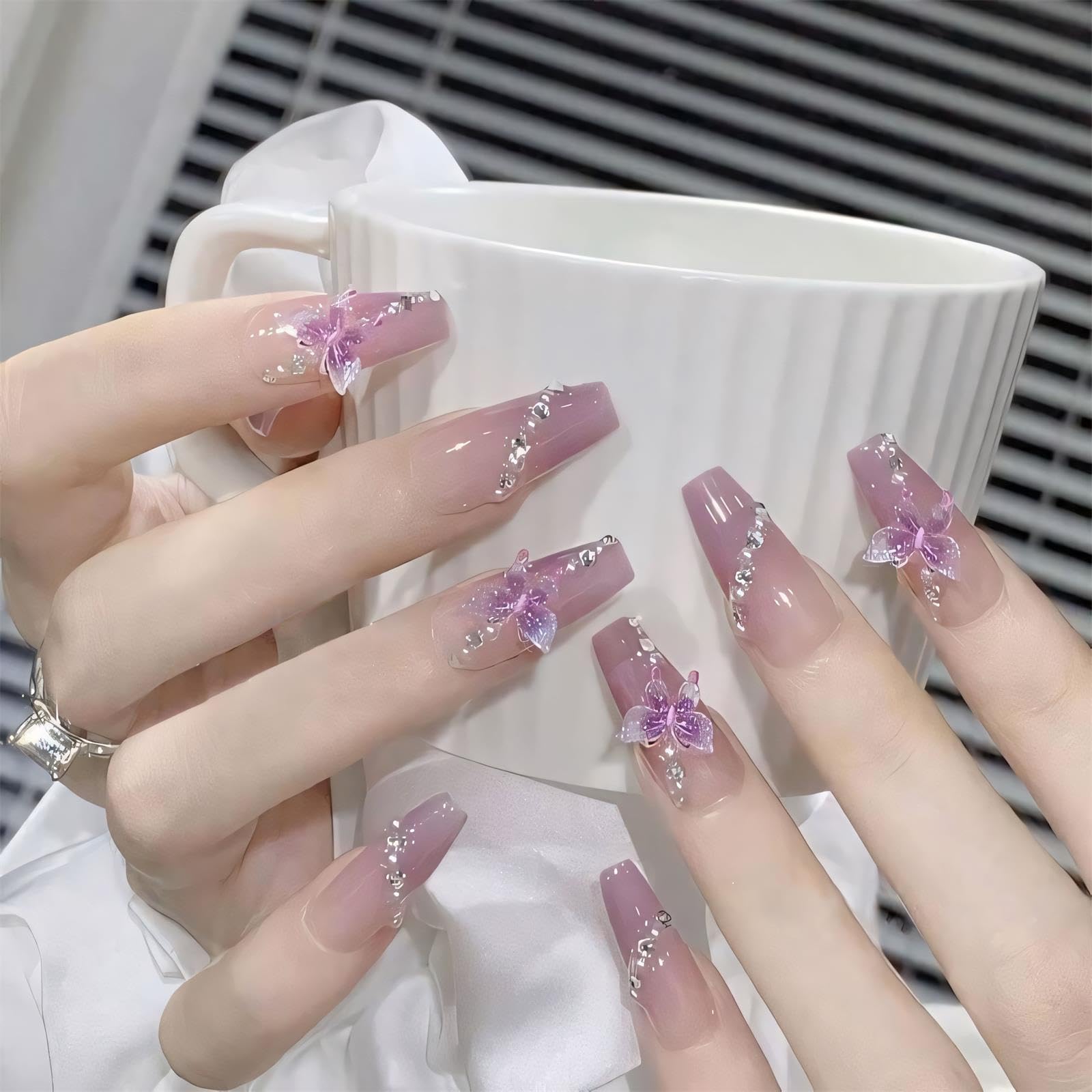 Amazon | ネイルチップ ショート 紫パープル 24枚入 簡単 ジェルネイル