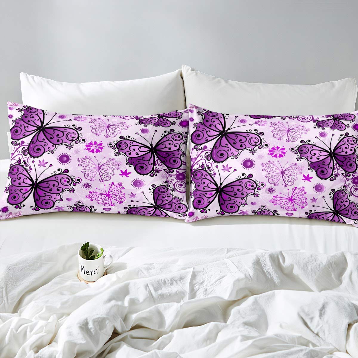 Loussiesd - Juego de funda de edredón para niñas y niñas, diseño de mariposas, color morado