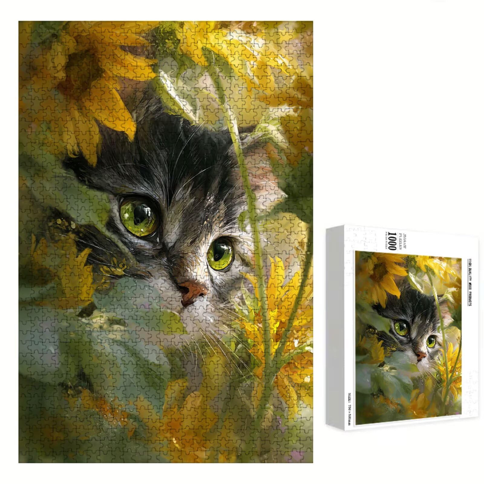 Puzzle Adulti - Gatto & Flower - 1000 Pezzi Fabbricazione in Legno Robusto - Decorazione Murale con Poster - Prodotto Riservato ad Adulti e 14 Anni in Su (75x50cm) P3#1241