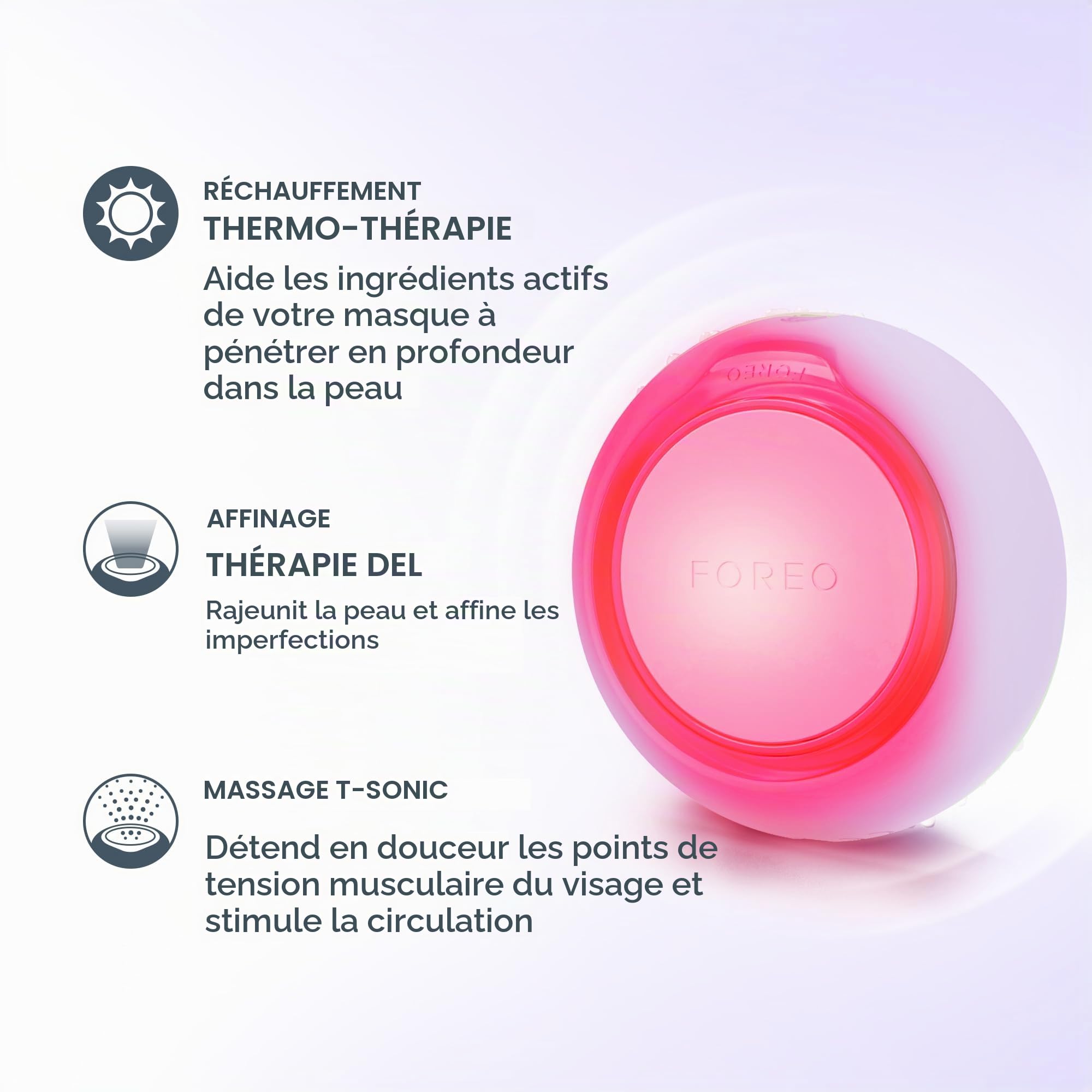 FOREO UFO 3 go masque hydratant visage de voyage - Anti-âge - Luminothérapie LED à spectre complet et lumière rouge - Thermothérapie - Massage visage T-Sonic - Compact - Connecté par application