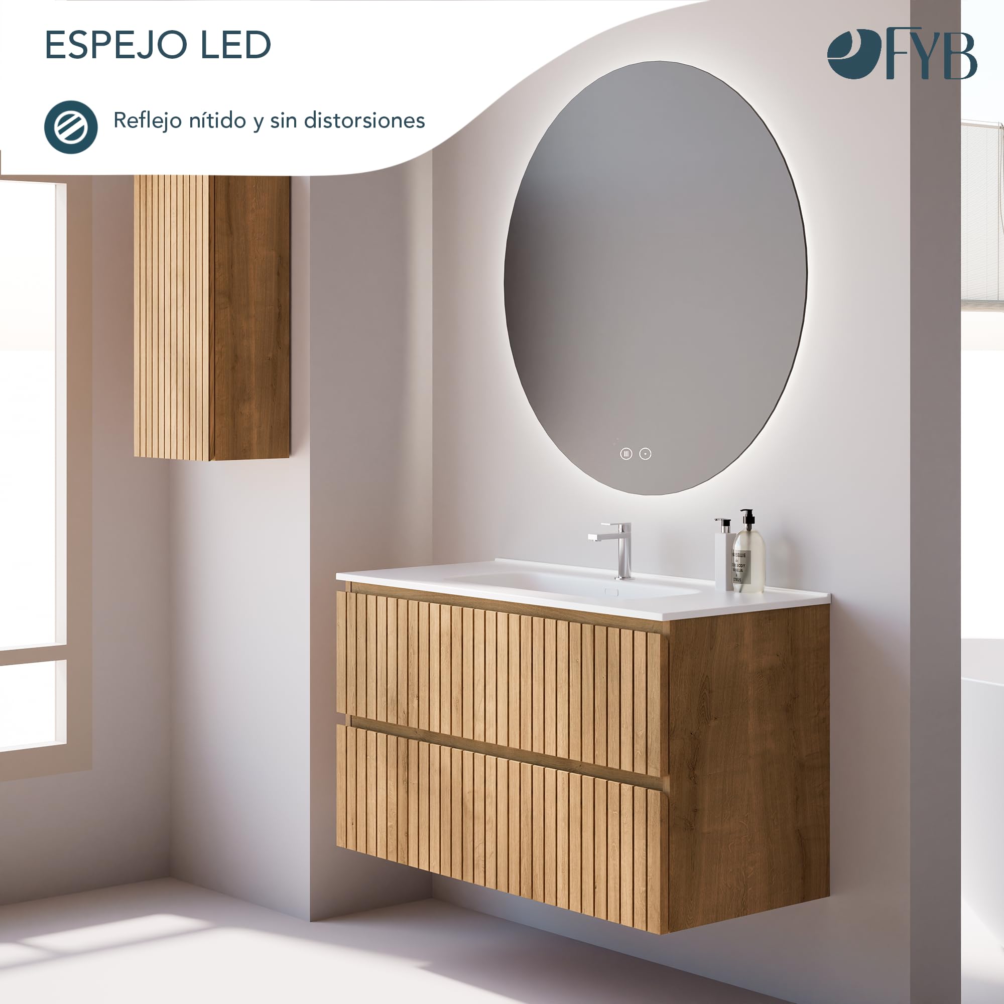 Espejo de Baño Redondo con Luz LED Regulable, Antivaho, Interruptor Táctil, Iluminación Frontal y Retroiluminada, Diseño Moderno, Bajo Consumo, Fácil Instalación Ø100 cm