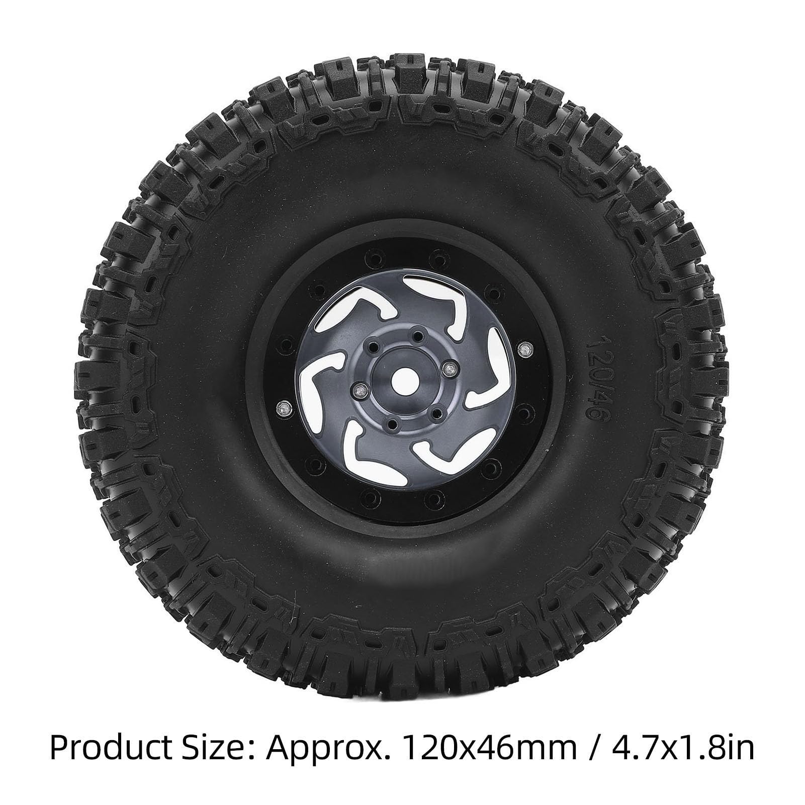 Dilwe 4-teiliges RC-Crawler-Naben- und Reifen-Set, Kratzfestes Kunststoff-Aluminiumlegierungs-Felgen-Set für RC-Autos, 120 X 46 Mm (Ti-Farbe