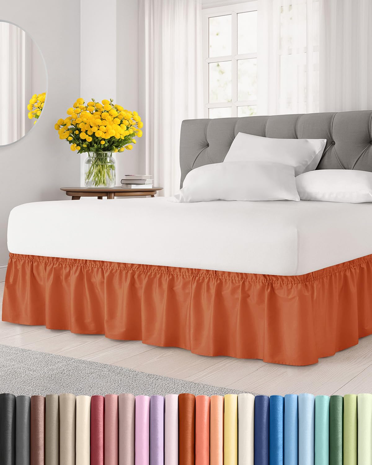 CGK Wrap Around Dust Ruffle Bed Skirt - Full Size, 14" Inch, Terracotta