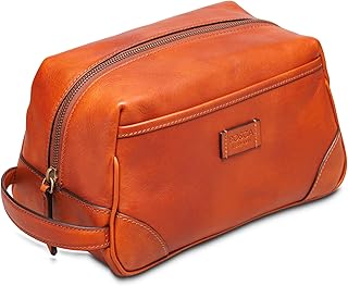 Leather Toiletry Bag for Men - Dolce Italia Biggie Italian Made Shave Kit Mens Dopp Kit, Spacious Interior - Brown