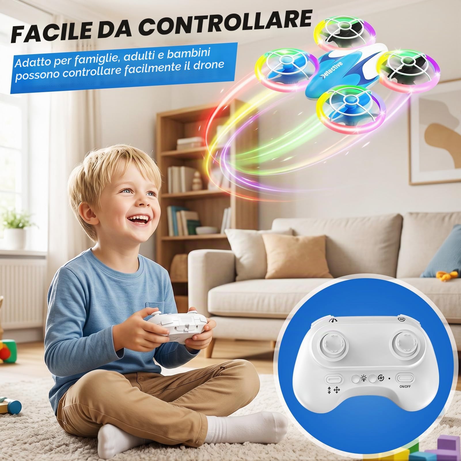 Mini Drone per Bambini e Principianti, Droni Quadricottero RC con Luci Colorate e 3 Batterie, Giocattolo Regalo per Telecomando da 6 7 8 9 10+ Anni