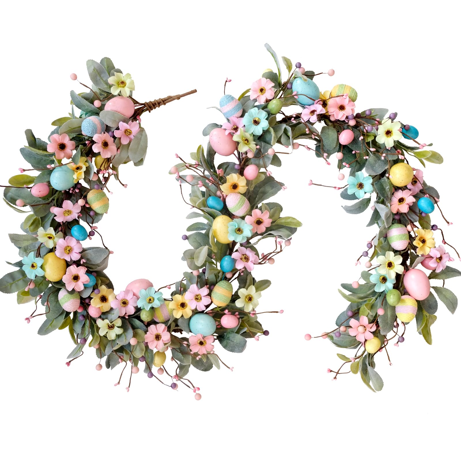 vivimemo Easter Long Vine Wreath 70 inch Spring Artificial Egg Flower Berry Long Vine Colorful Easter Decoration Holiday Celebration Indoor Outdoor